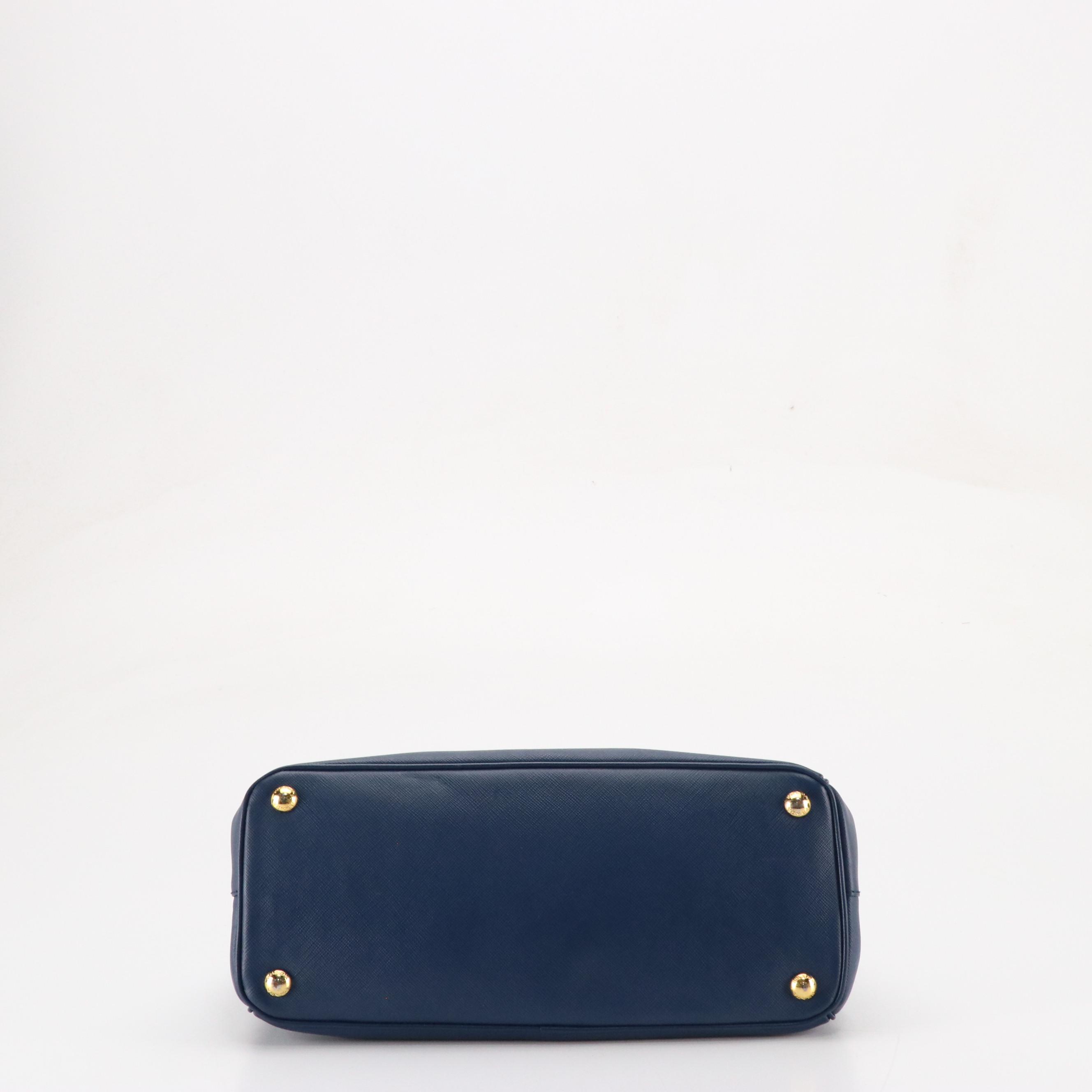 Prada Medium Double Zip Galleria Two-Way Bag in Dark Blue Saffiano Lux Leather