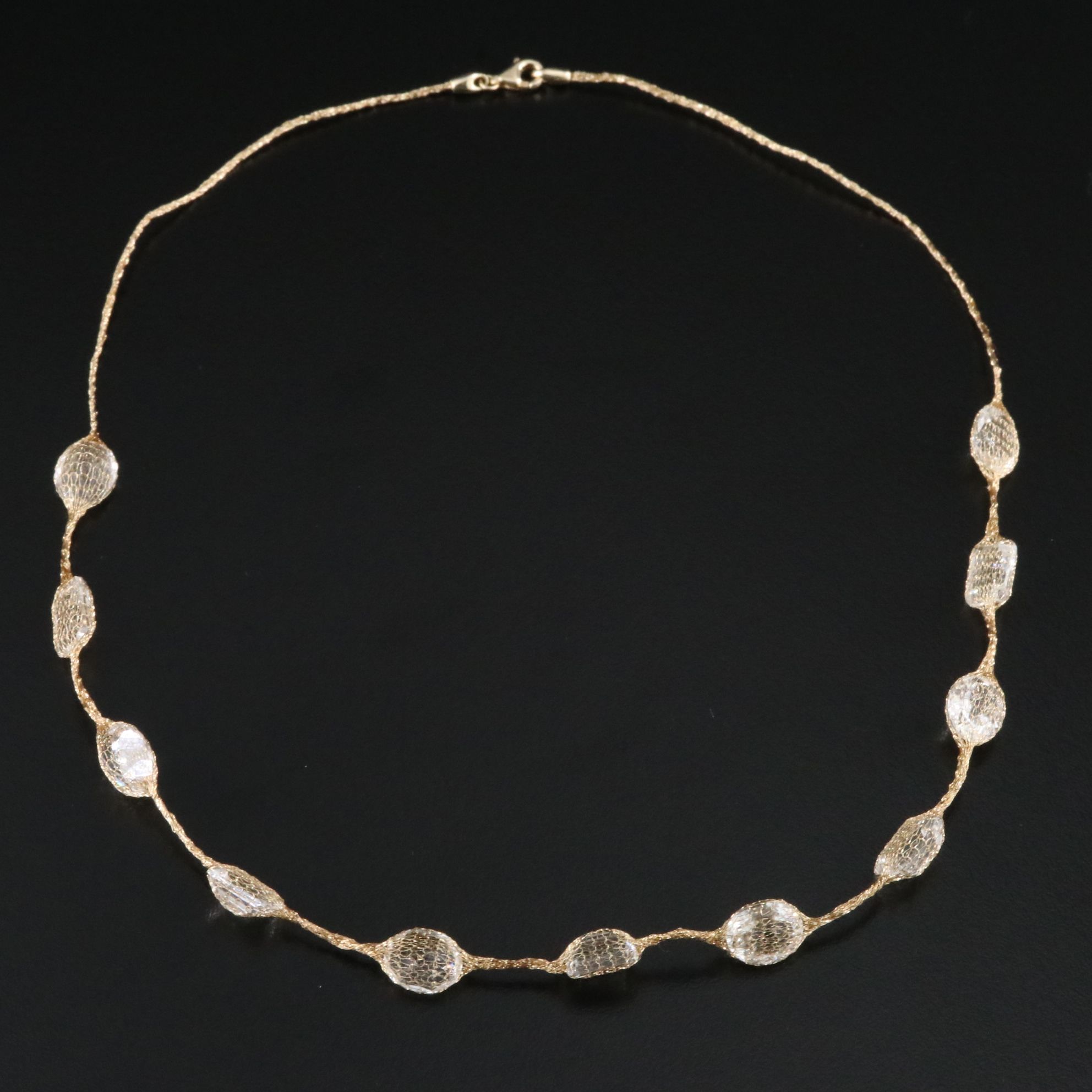 14K Rock Crystal Mesh Station Necklace