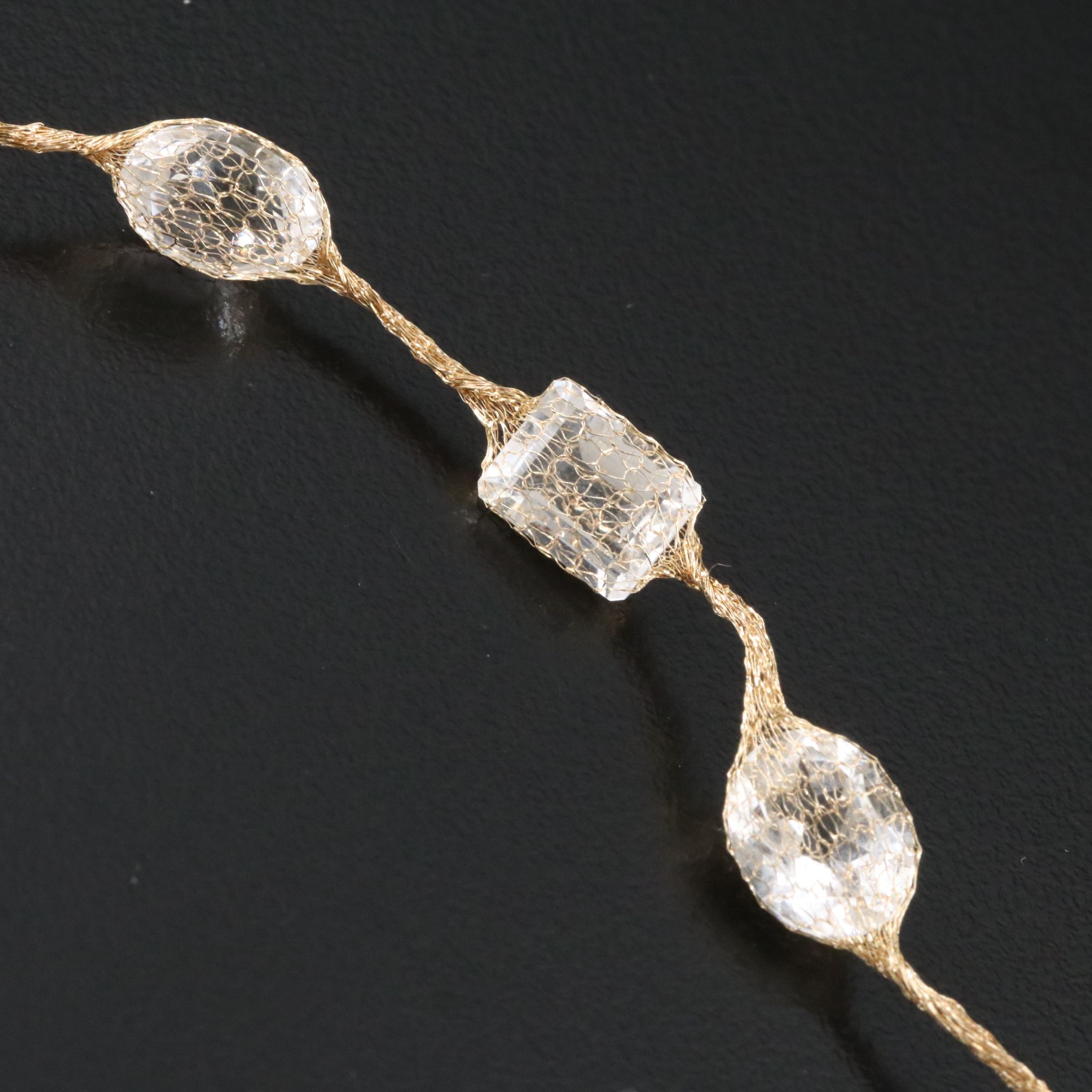 14K Rock Crystal Mesh Station Necklace