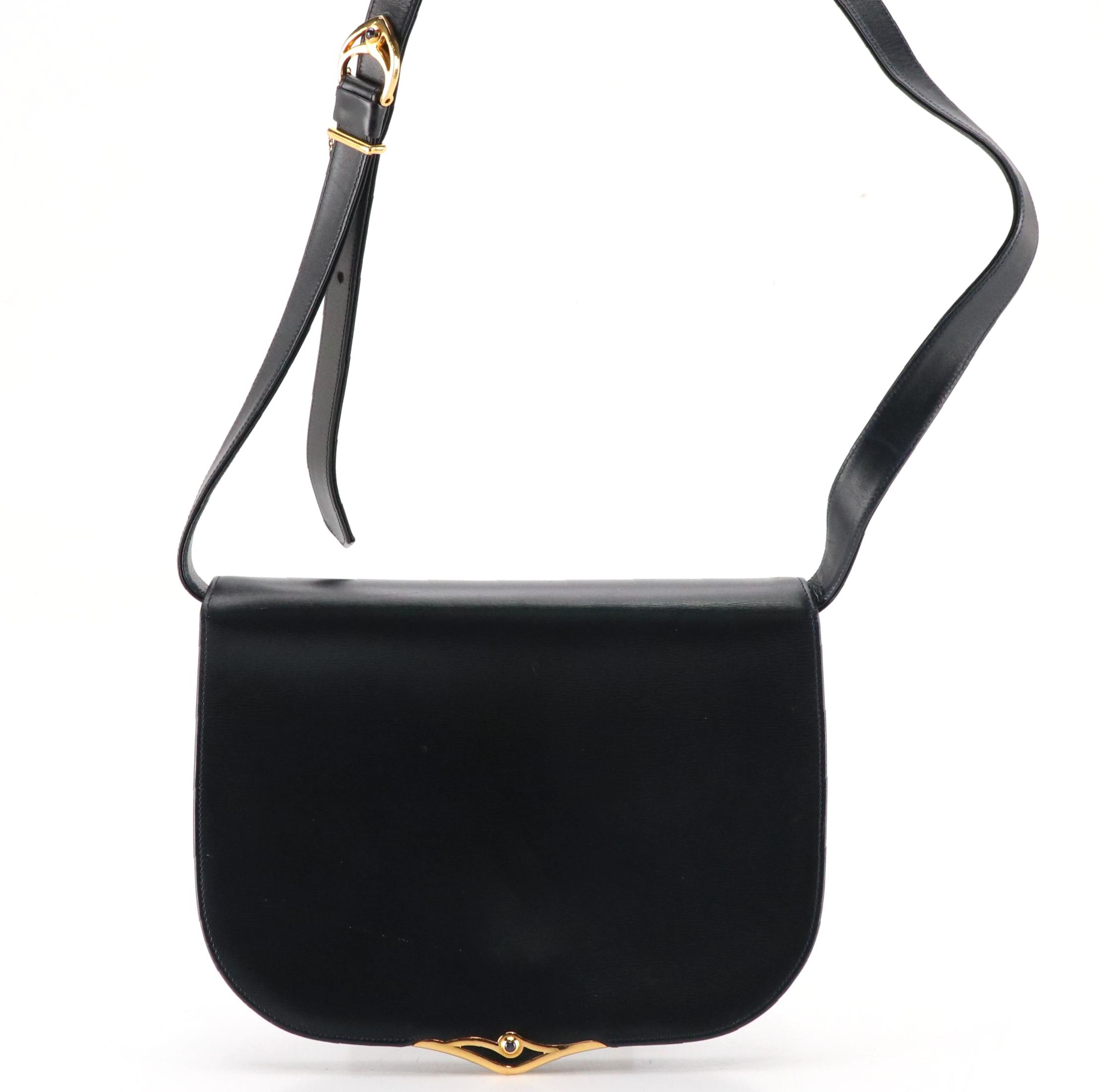 Cartier Navy Blue Leather Front-Flap Clutch/Shoulder Bag
