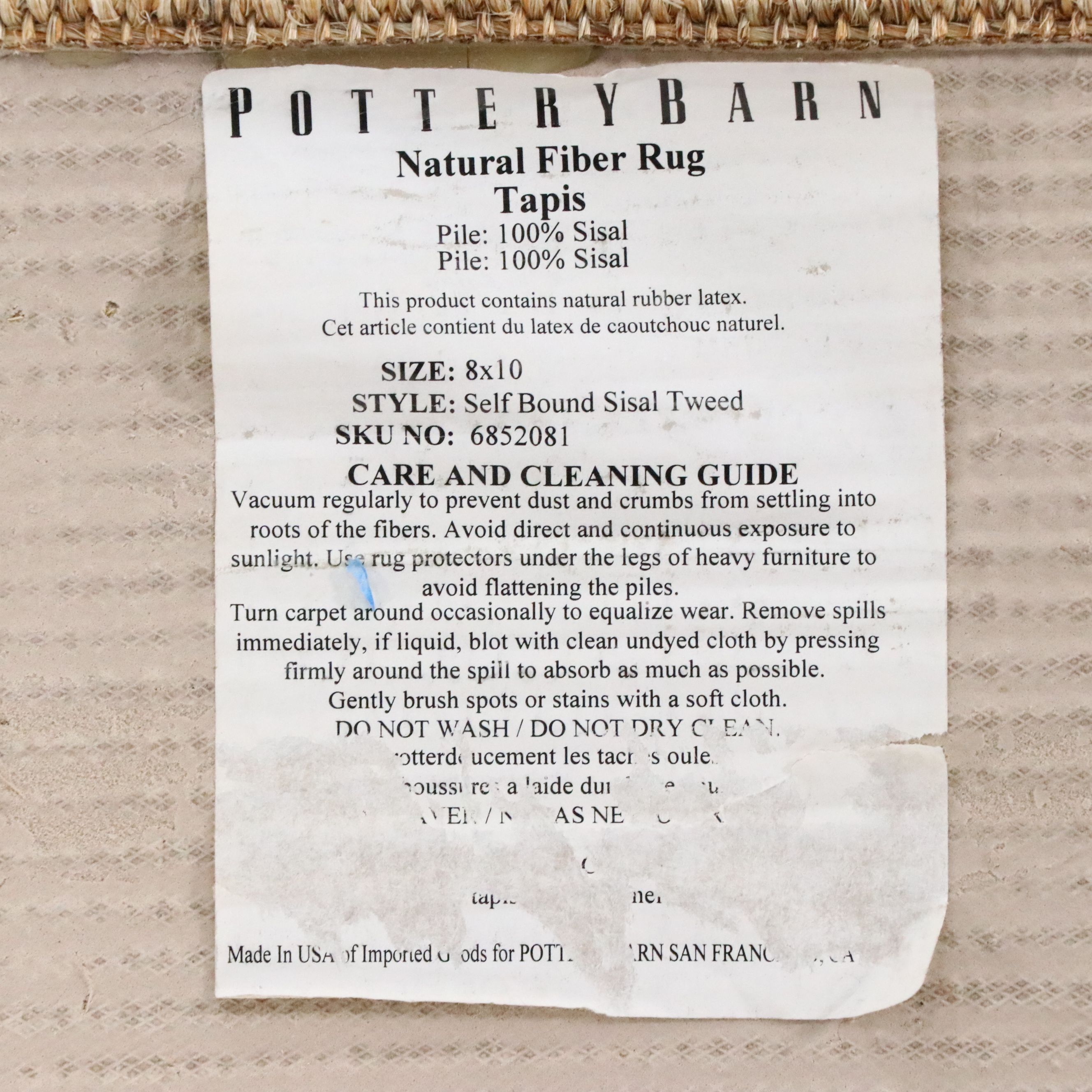 8'1 x 10' Machine Made Pottery Barn Sisal Area Rug