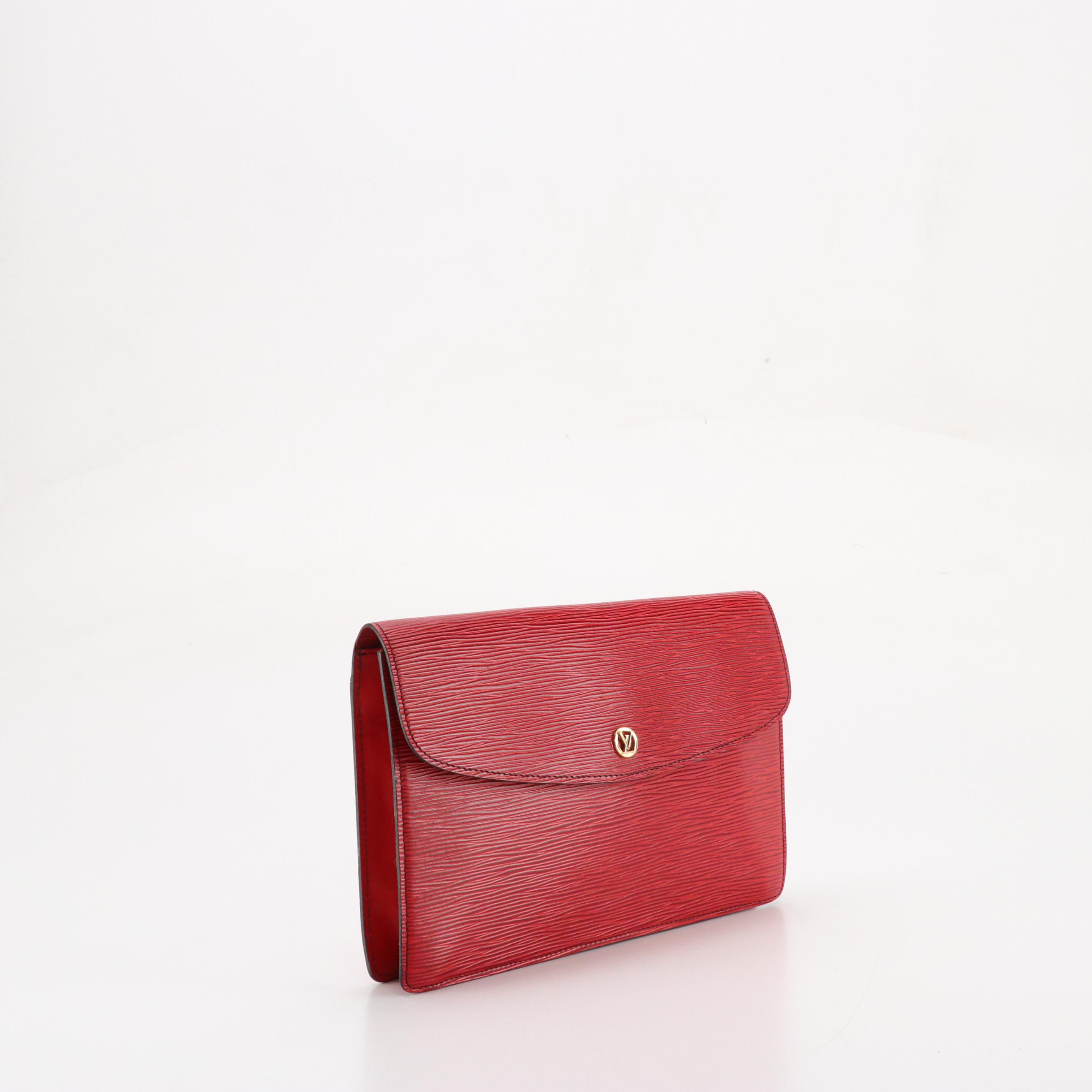 Louis Vuitton Montaigne 27 Clutch in Red Epi and Smooth Leather