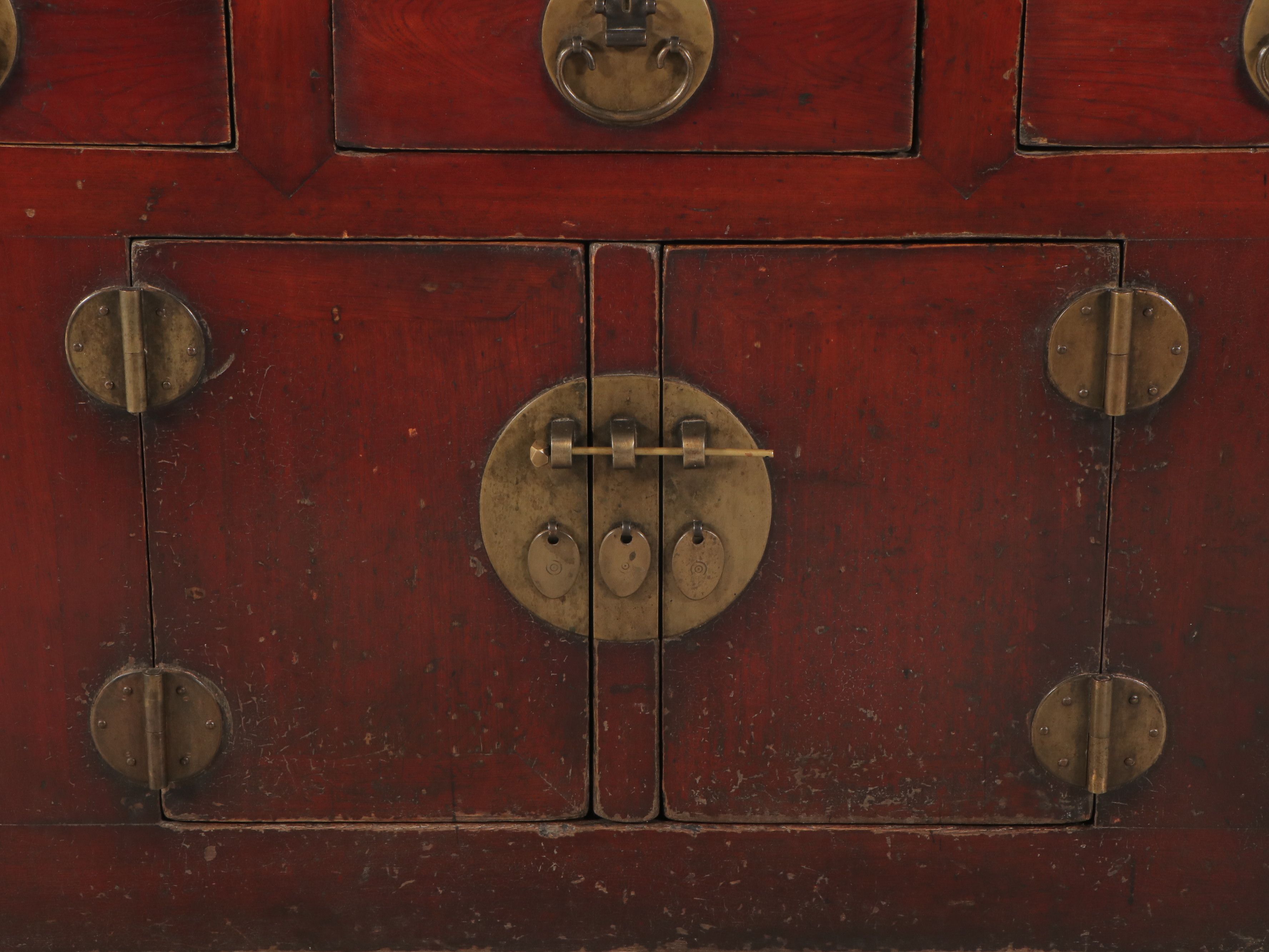 Chinese Red Lacquered Wood Altar-Style Cabinet