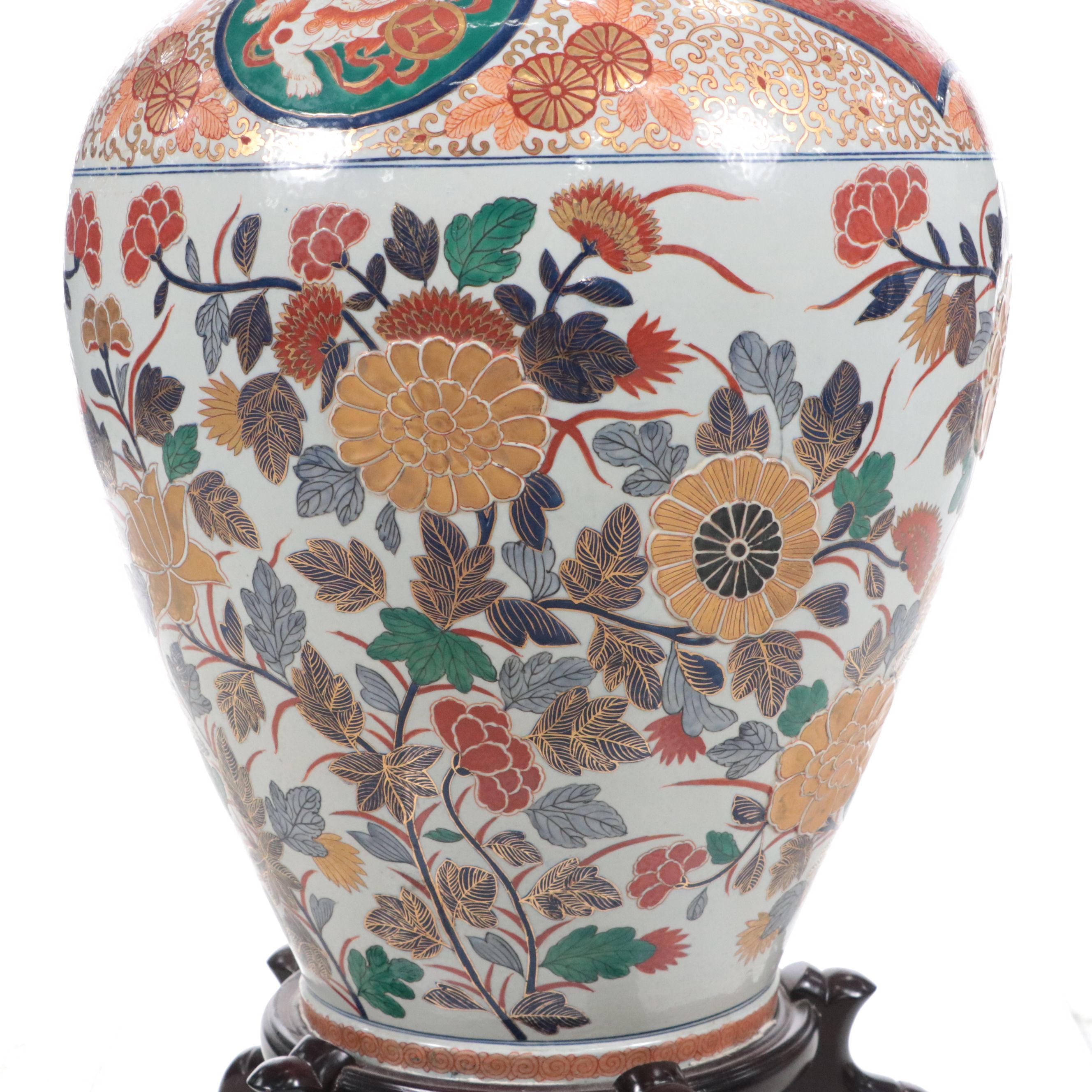 Imari Porcelain Temple Jar on Wooden Stand
