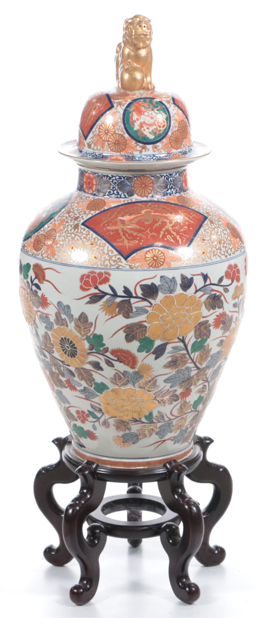 Imari Porcelain Temple Jar on Wooden Stand