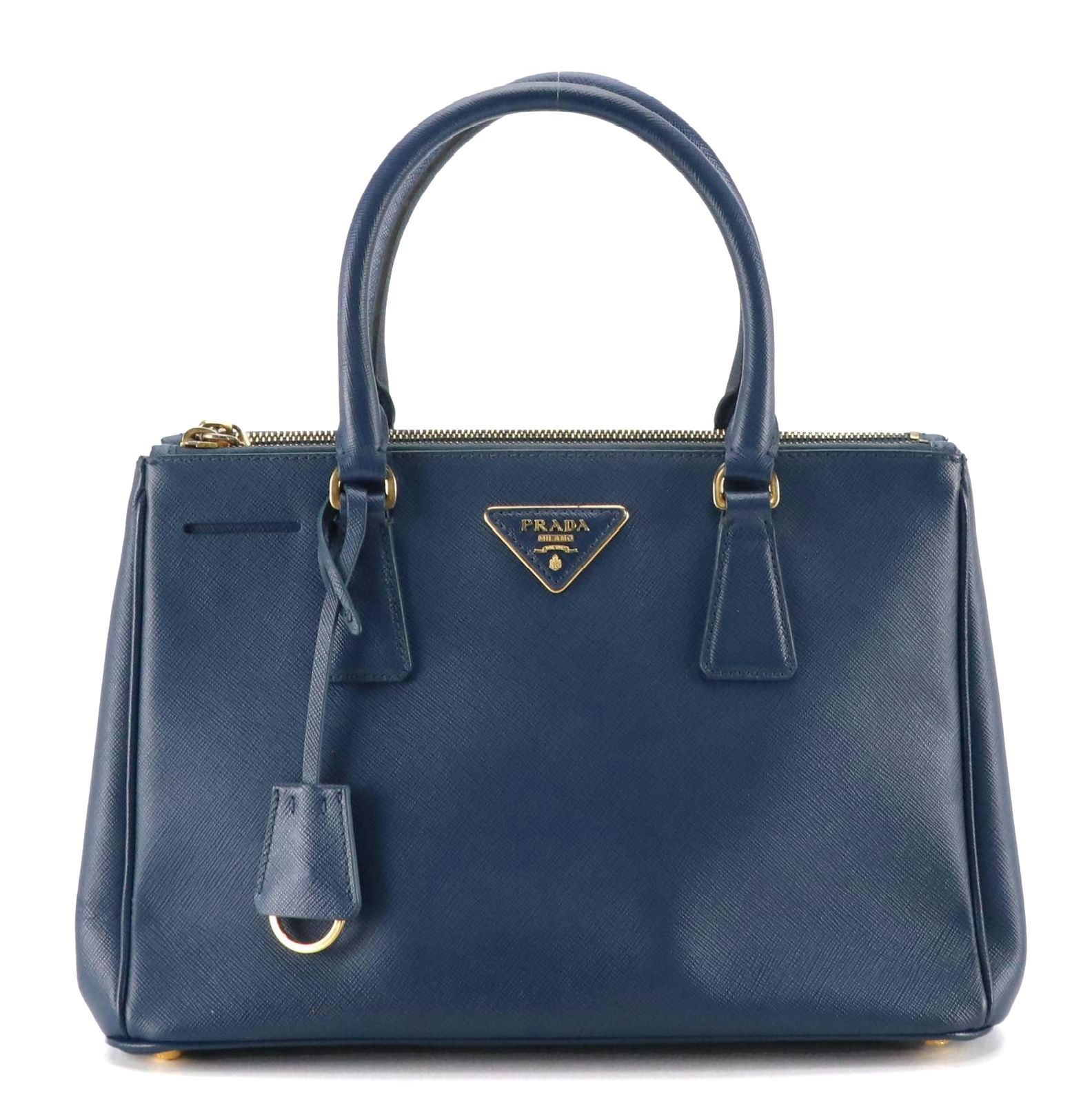 Prada Medium Double Zip Galleria Two-Way Bag in Dark Blue Saffiano Lux Leather
