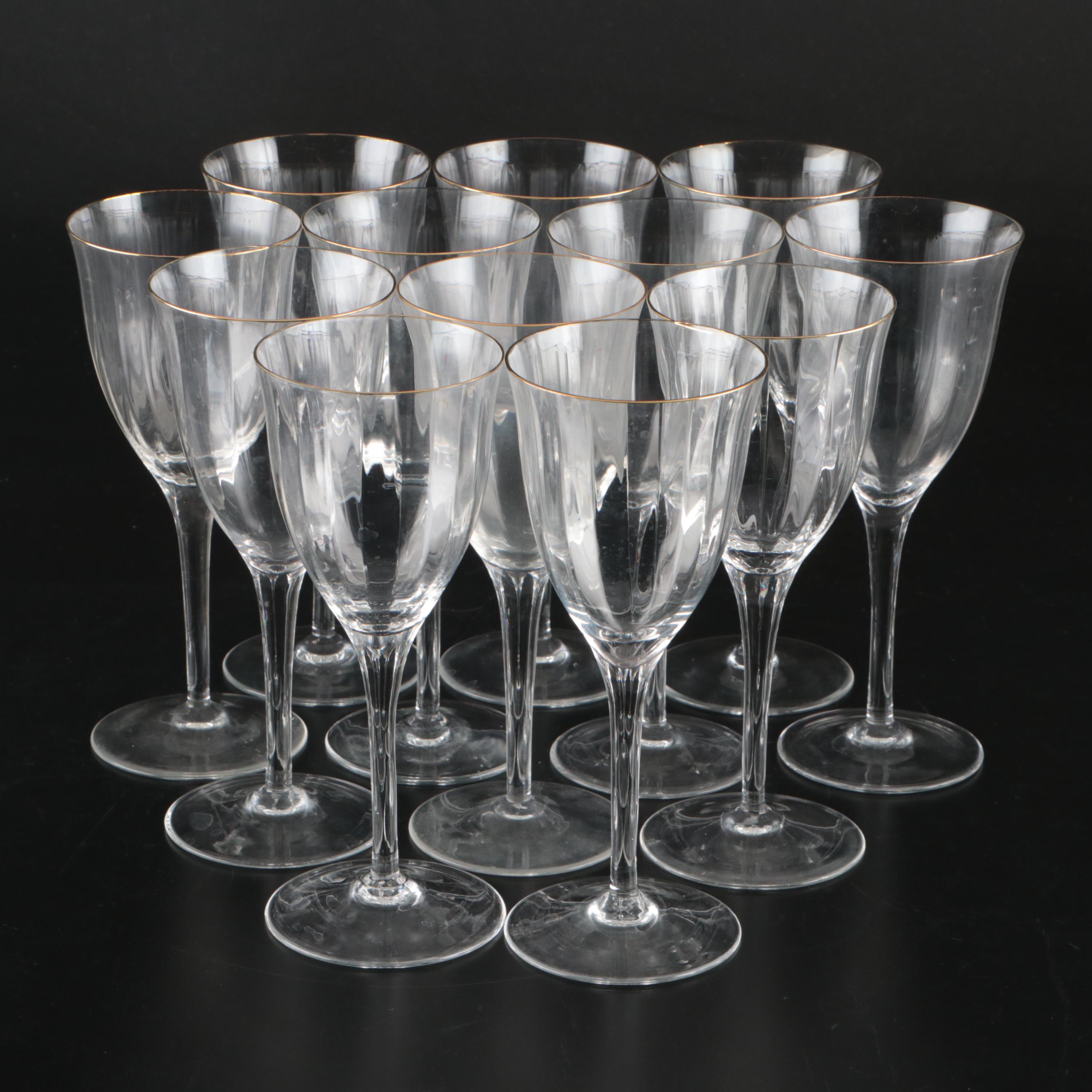 Gorham "Laurin Gold" Crystal Coupes, Wine, and Water Glasses, Late 20th C.