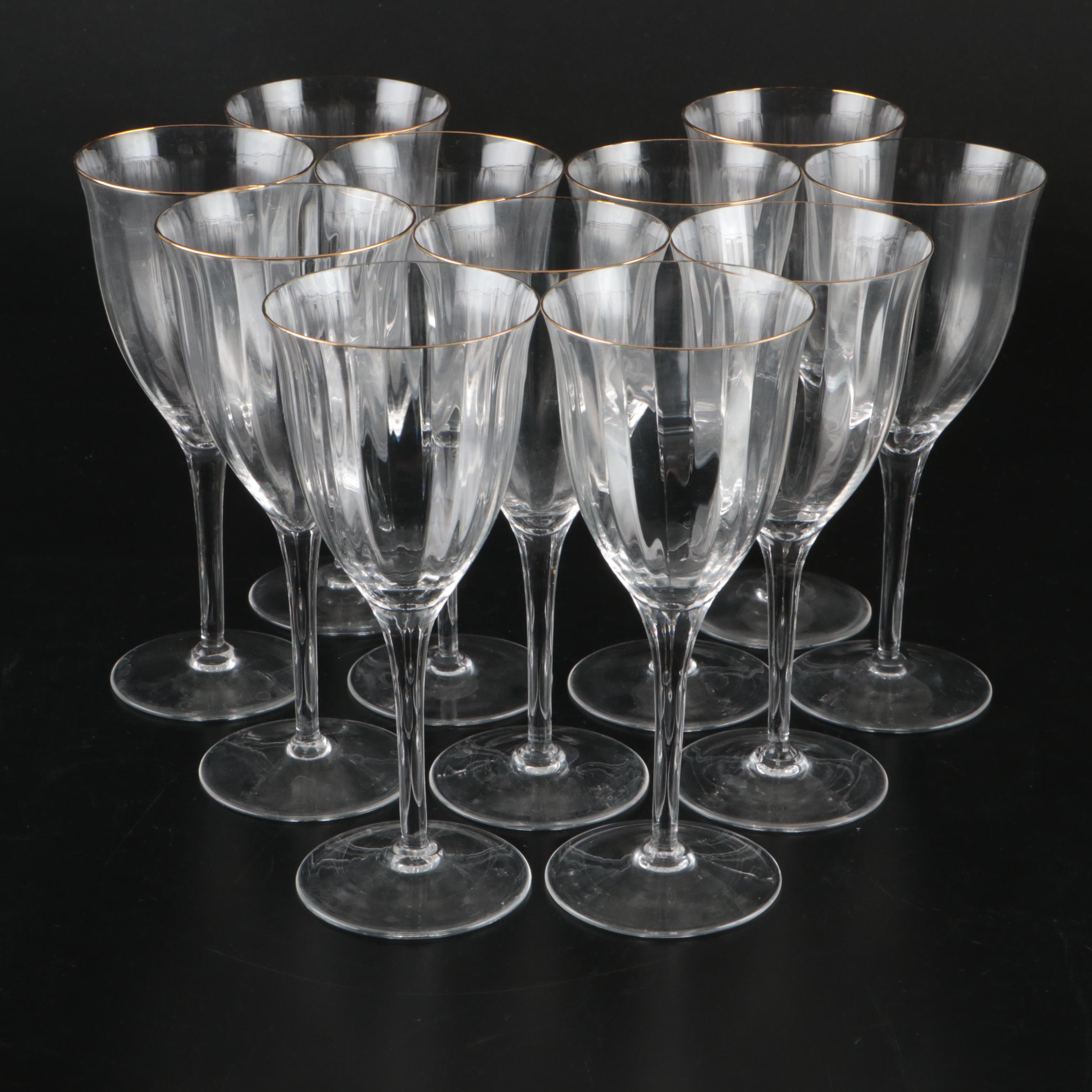 Gorham "Laurin Gold" Crystal Coupes, Wine, and Water Glasses, Late 20th C.