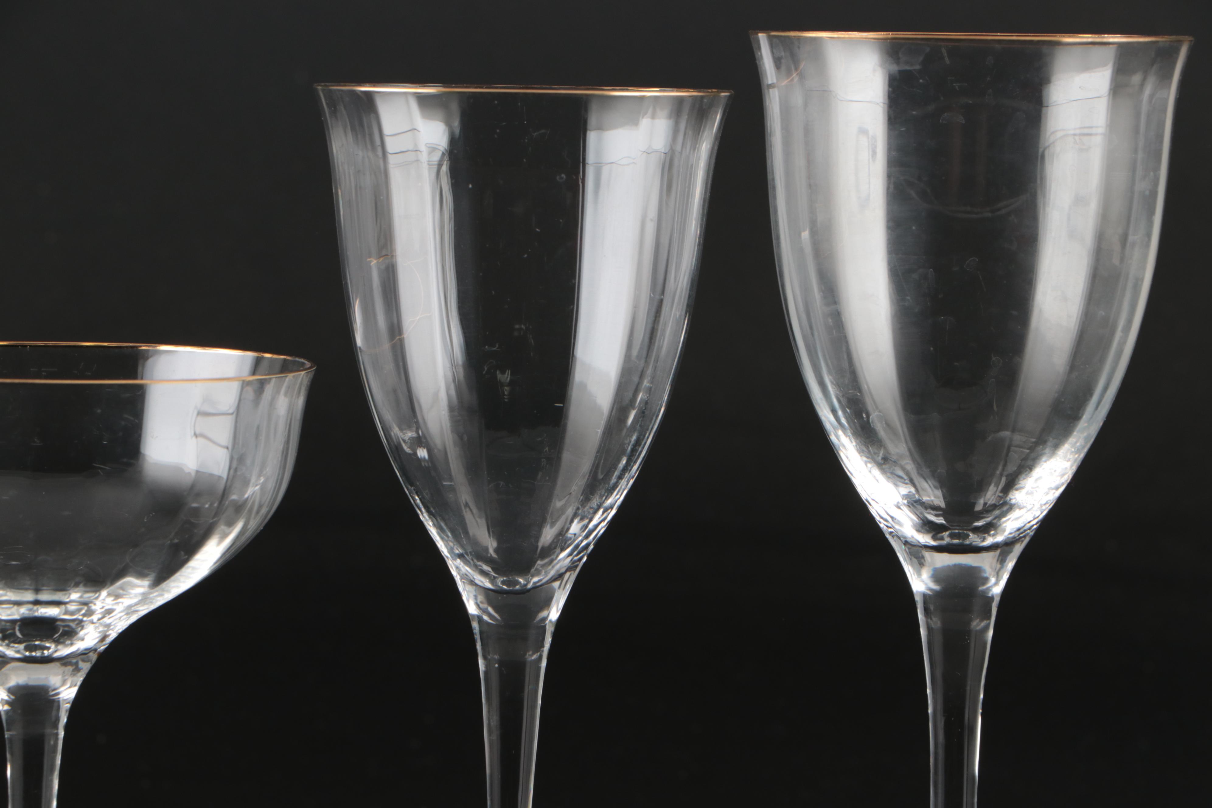 Gorham "Laurin Gold" Crystal Coupes, Wine, and Water Glasses, Late 20th C.