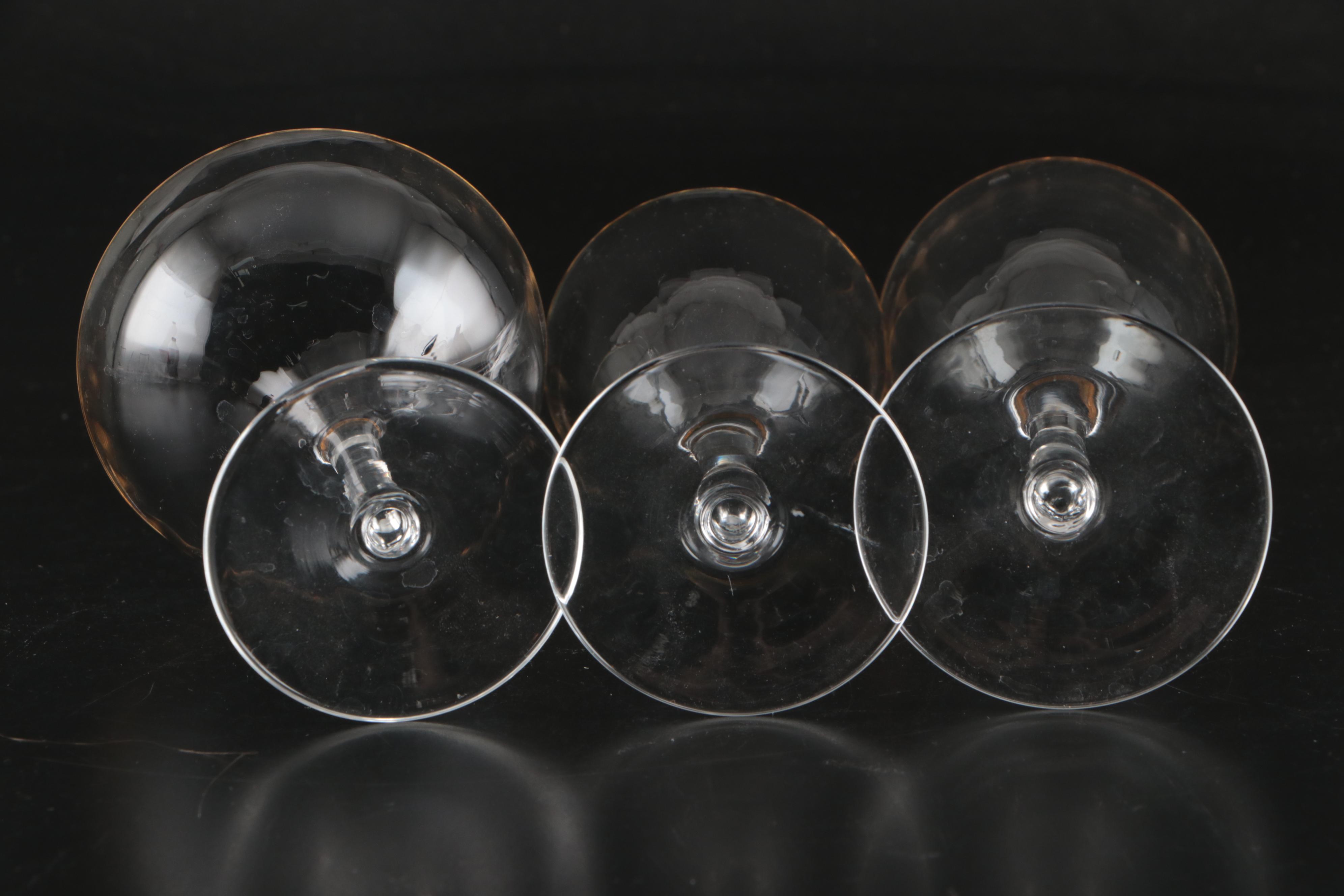 Gorham "Laurin Gold" Crystal Coupes, Wine, and Water Glasses, Late 20th C.