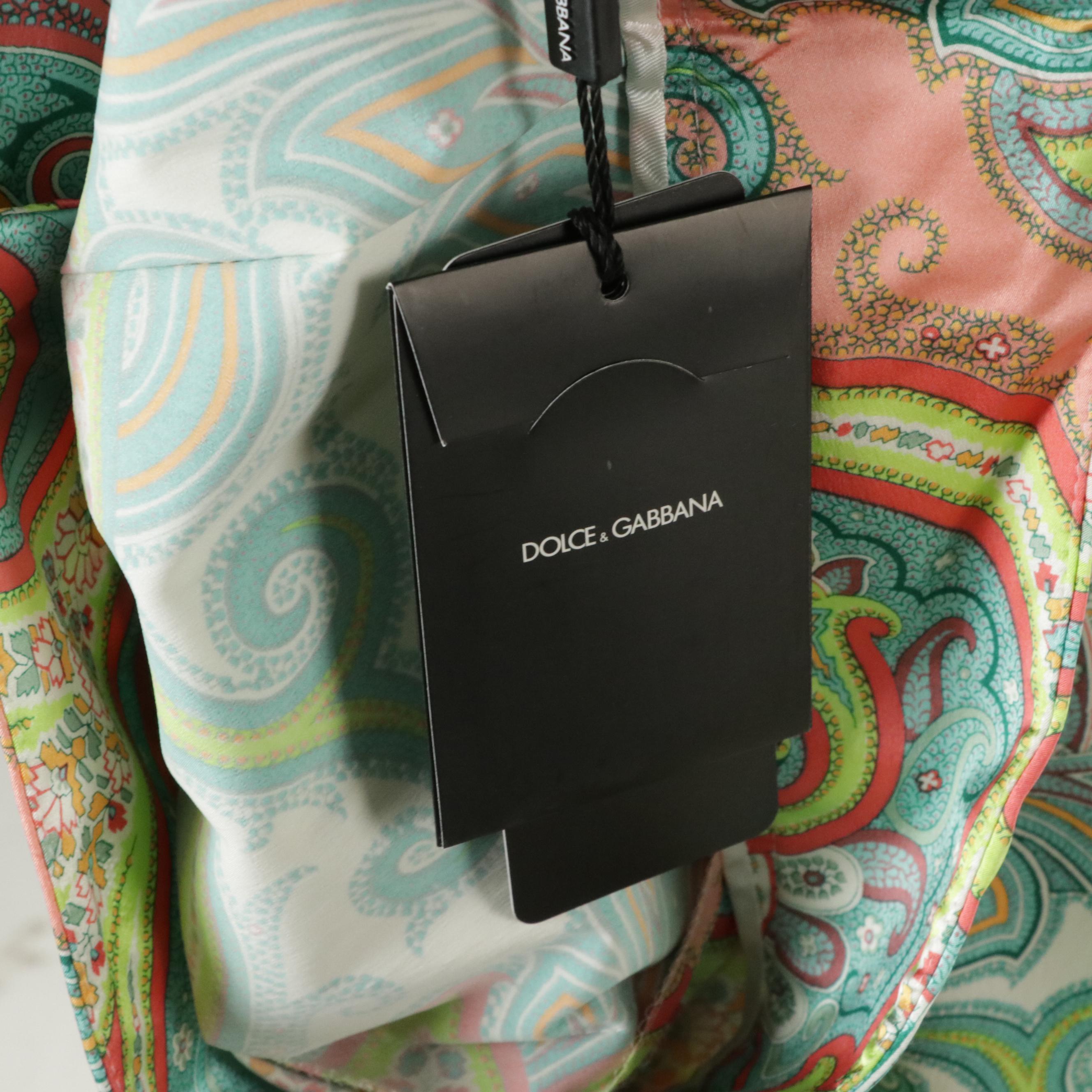 Dolce & Gabbana Silk Paisley Printed Straight-Leg Pleated Trousers, With Tag