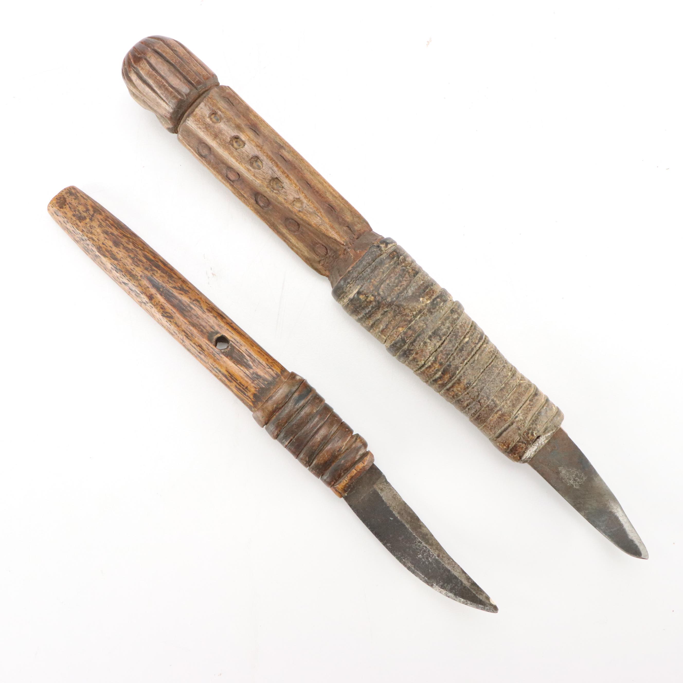 Arctic Indigenous Bone and Antler Hide Scrapers with Other Carved Wood Knives