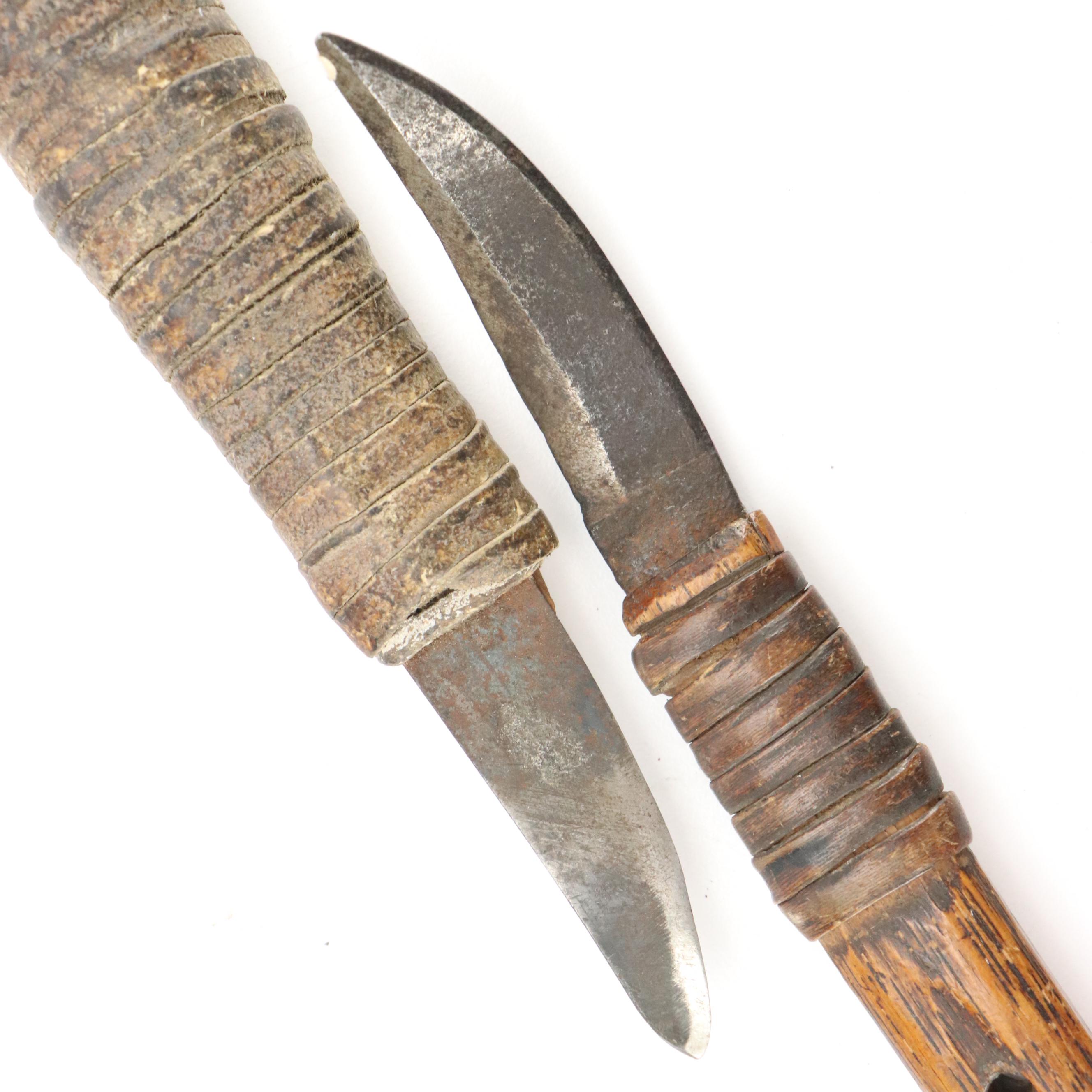 Arctic Indigenous Bone and Antler Hide Scrapers with Other Carved Wood Knives