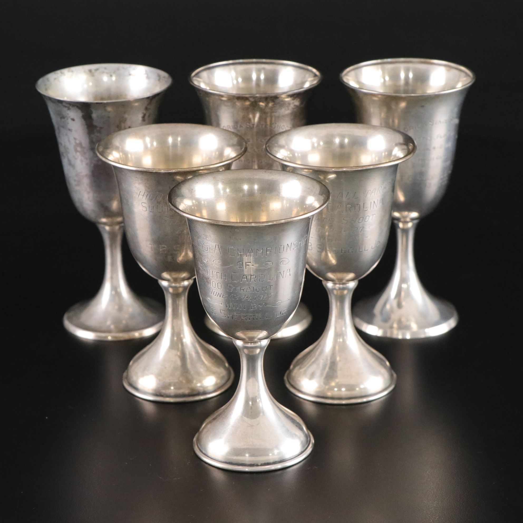 Inscribed Sterling Silver Trophy Goblets, Mid-20th Century