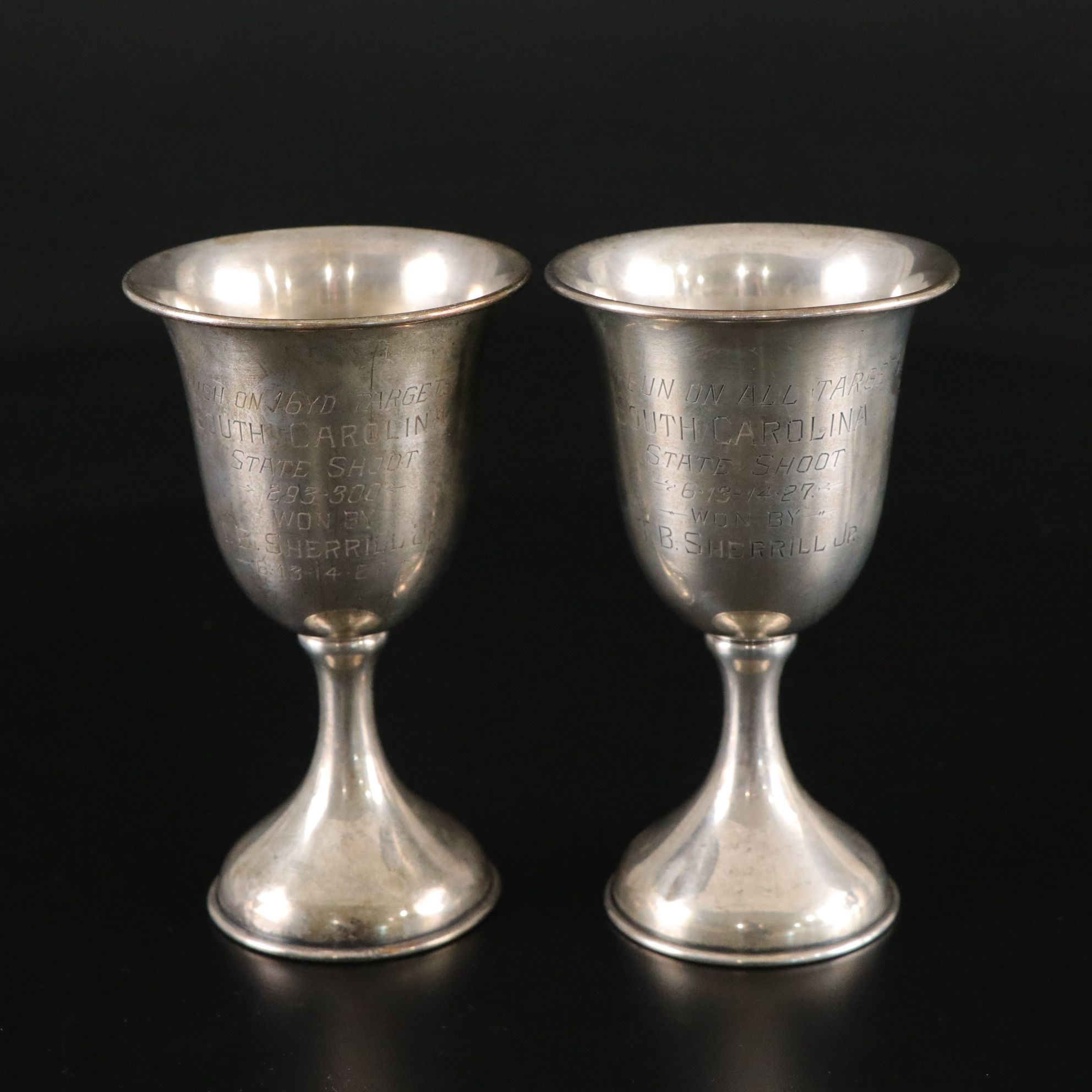 Inscribed Sterling Silver Trophy Goblets, Mid-20th Century
