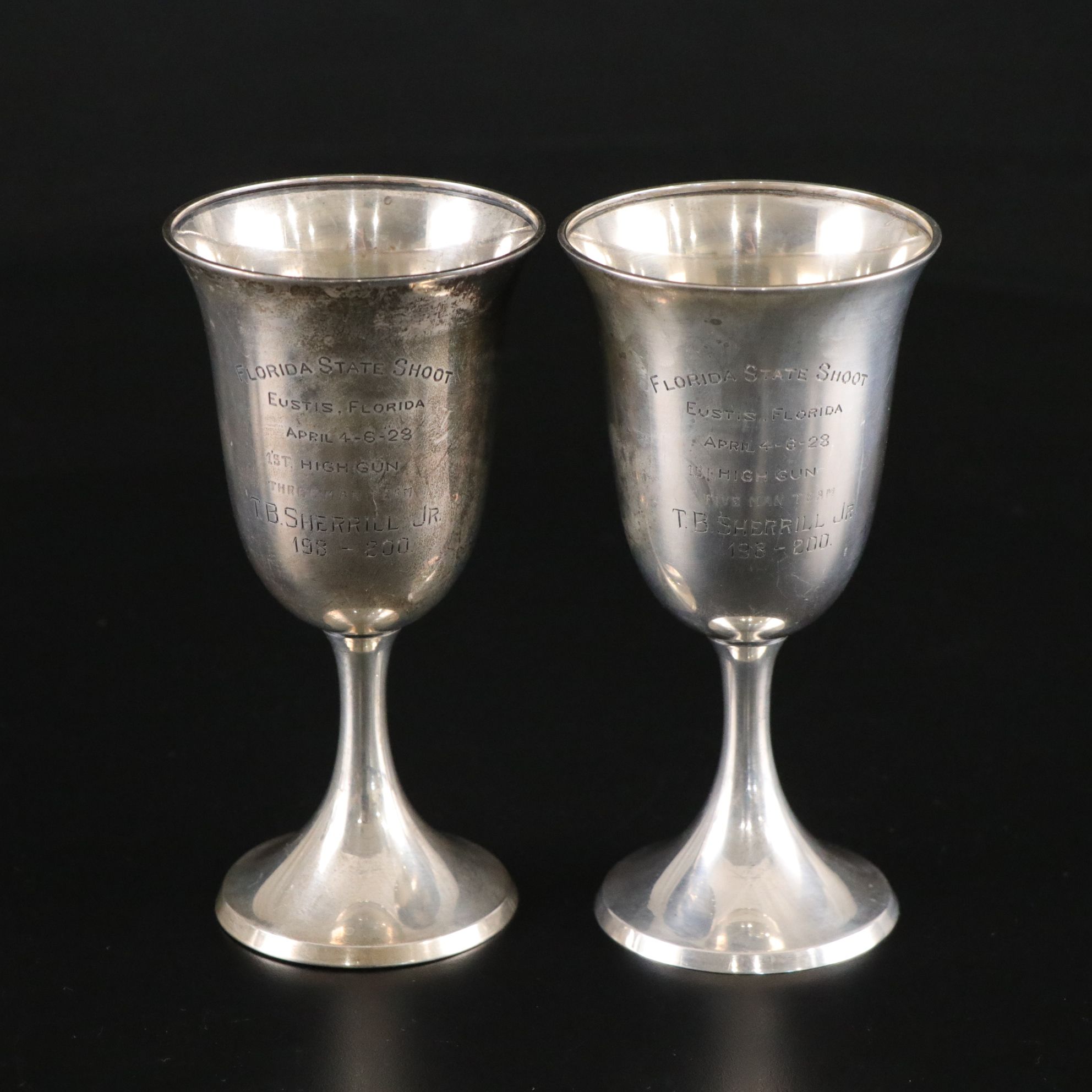 Inscribed Sterling Silver Trophy Goblets, Mid-20th Century