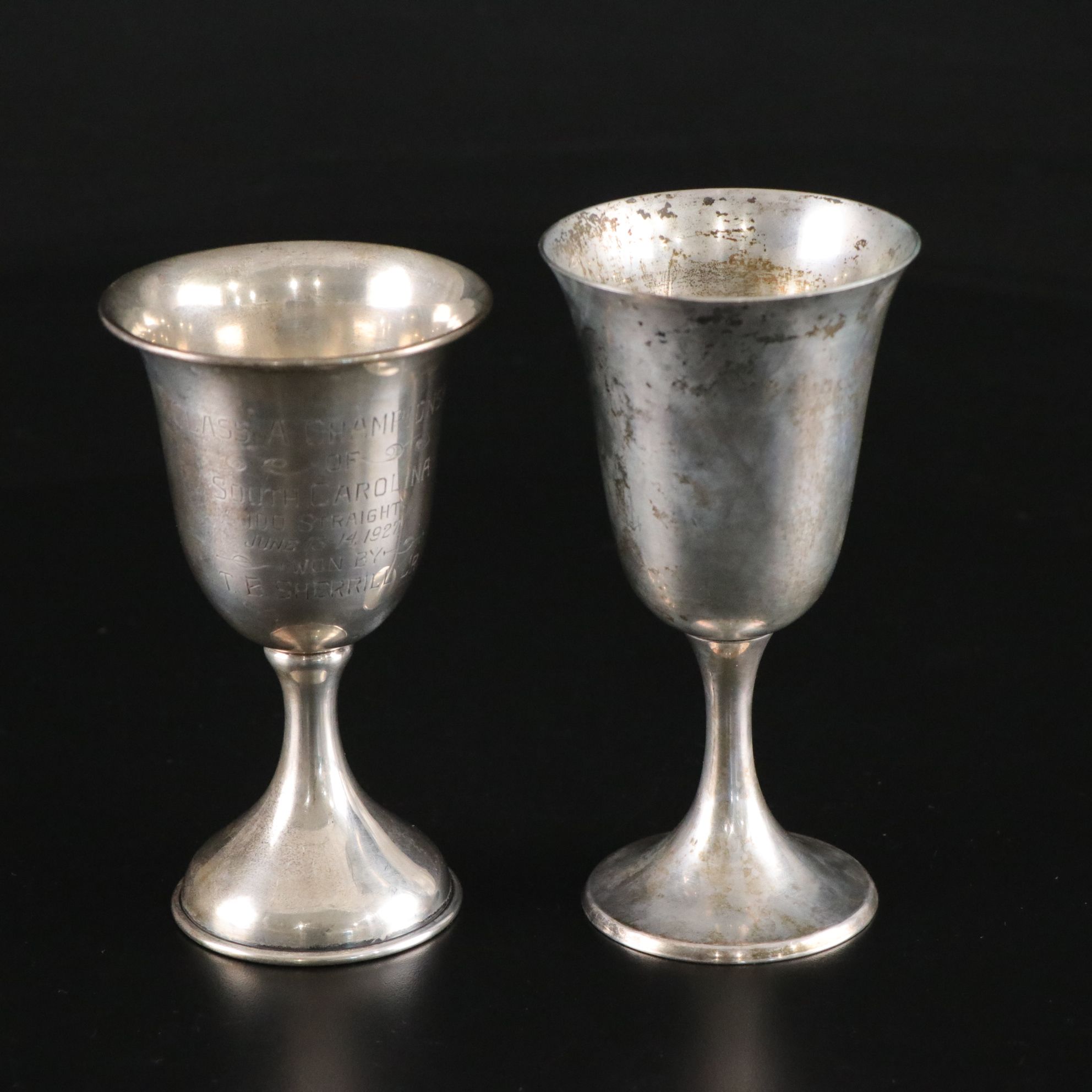 Inscribed Sterling Silver Trophy Goblets, Mid-20th Century