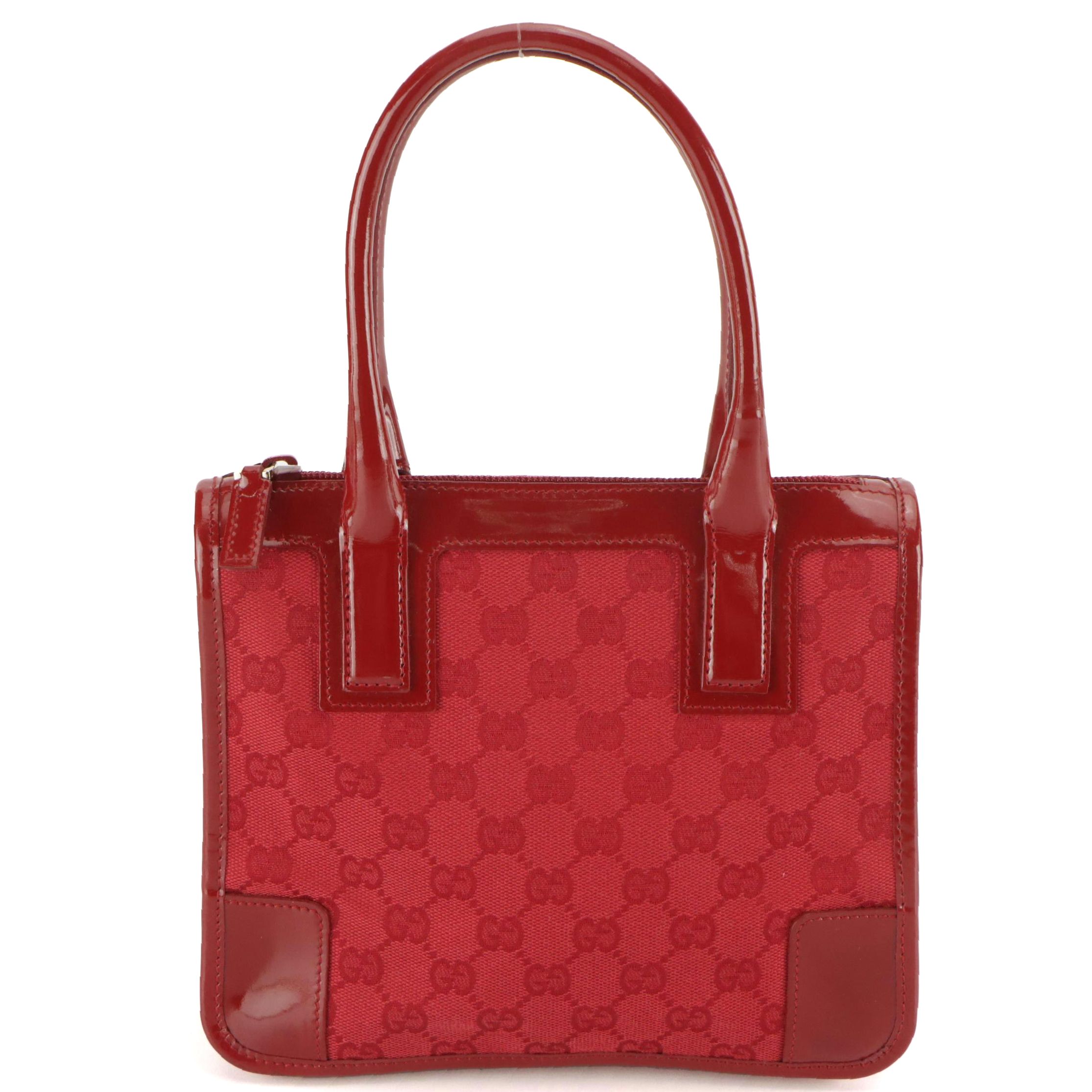 Gucci Red GG Canvas and Patent Leather Handbag