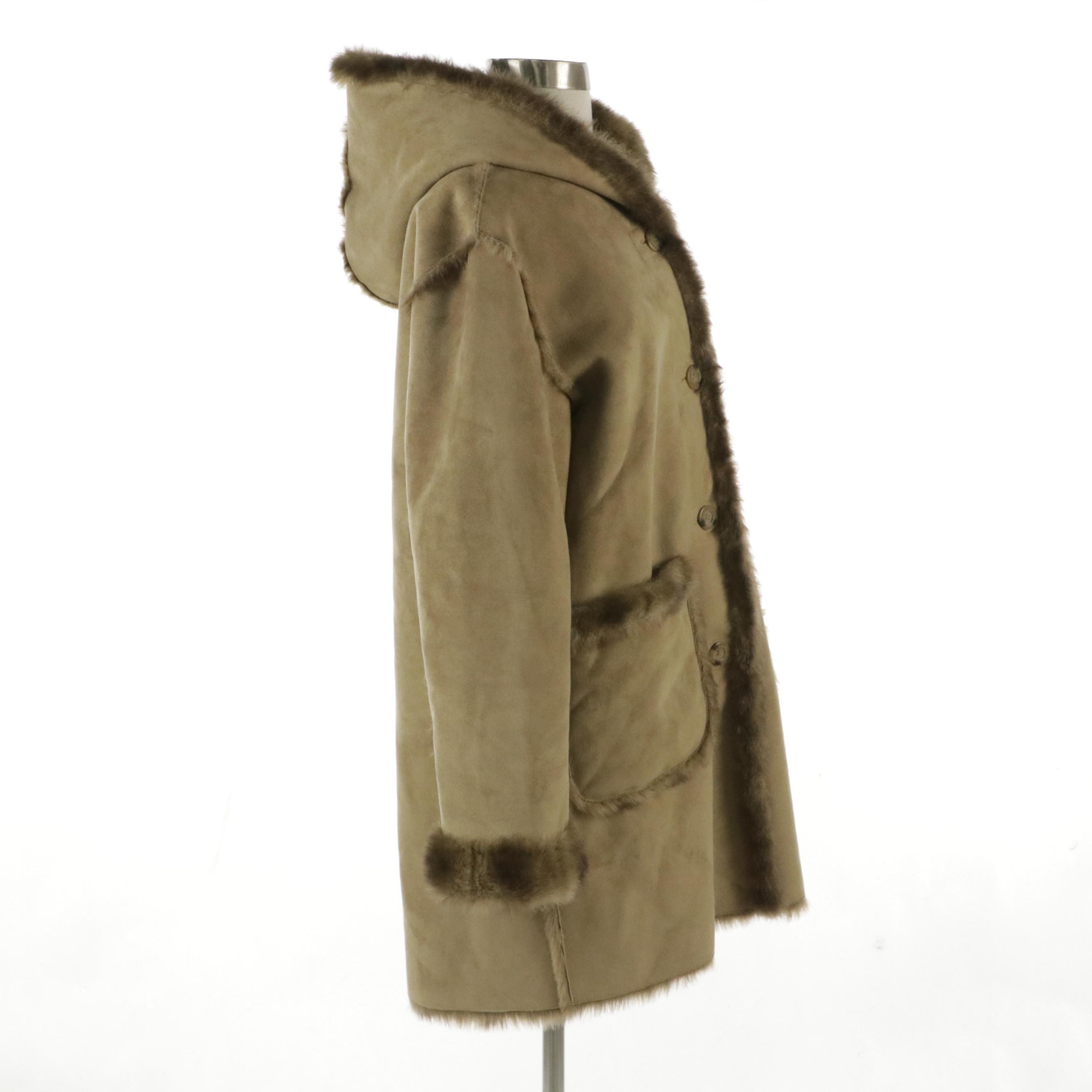 Dennis Basso Faux Shearling and Faux Fur Reversible Hooded Coat