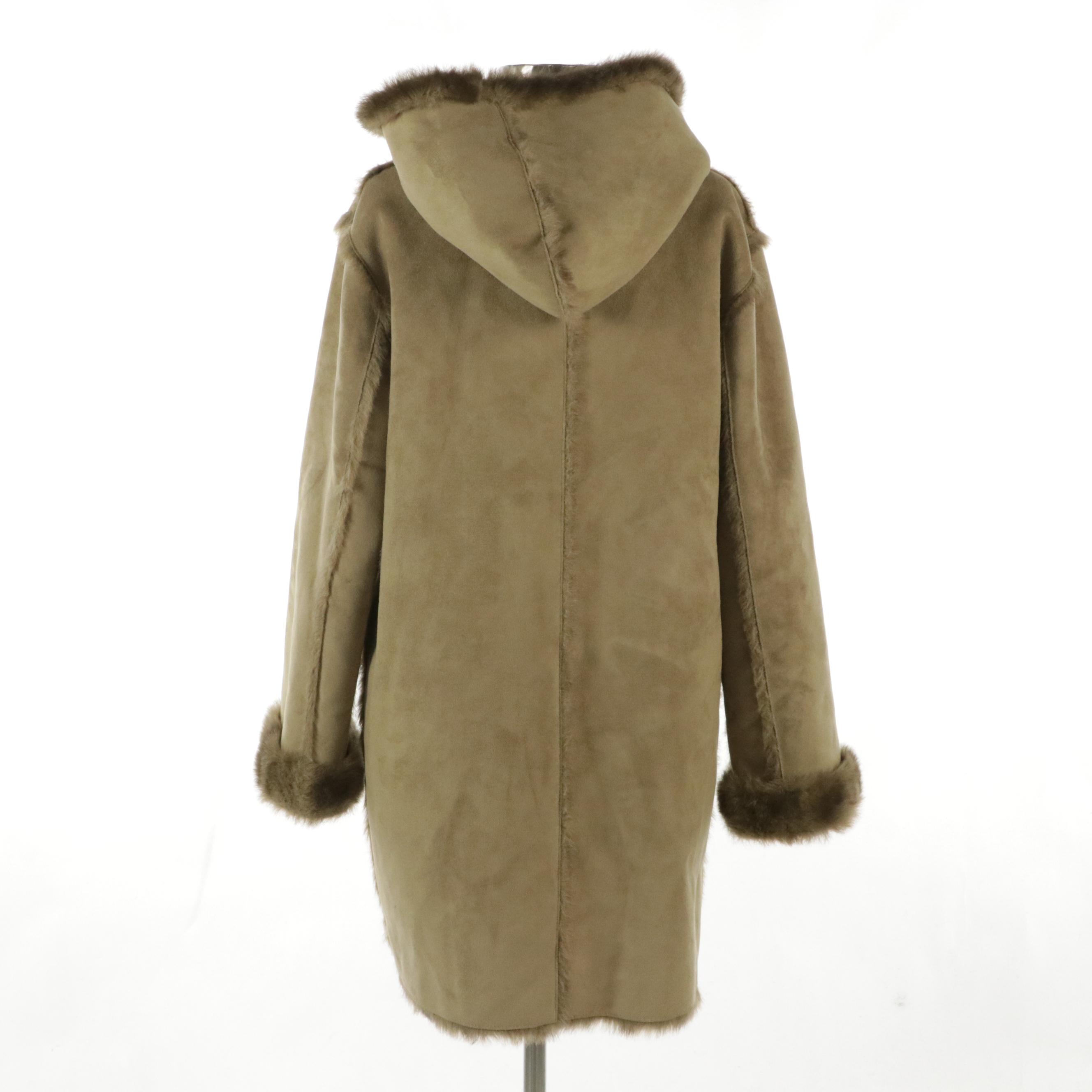 Dennis Basso Faux Shearling and Faux Fur Reversible Hooded Coat