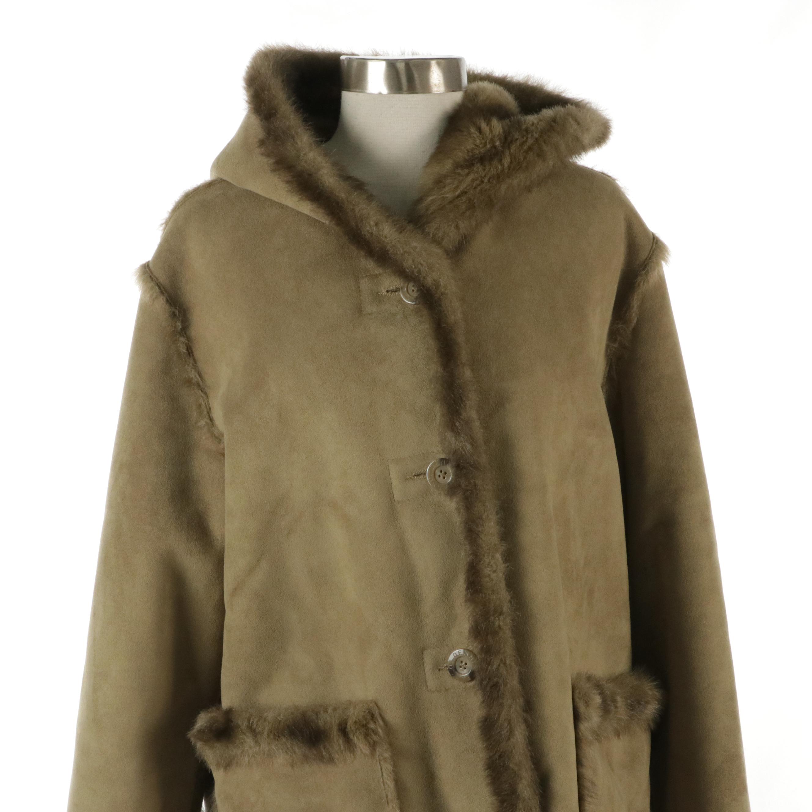 Dennis Basso Faux Shearling and Faux Fur Reversible Hooded Coat