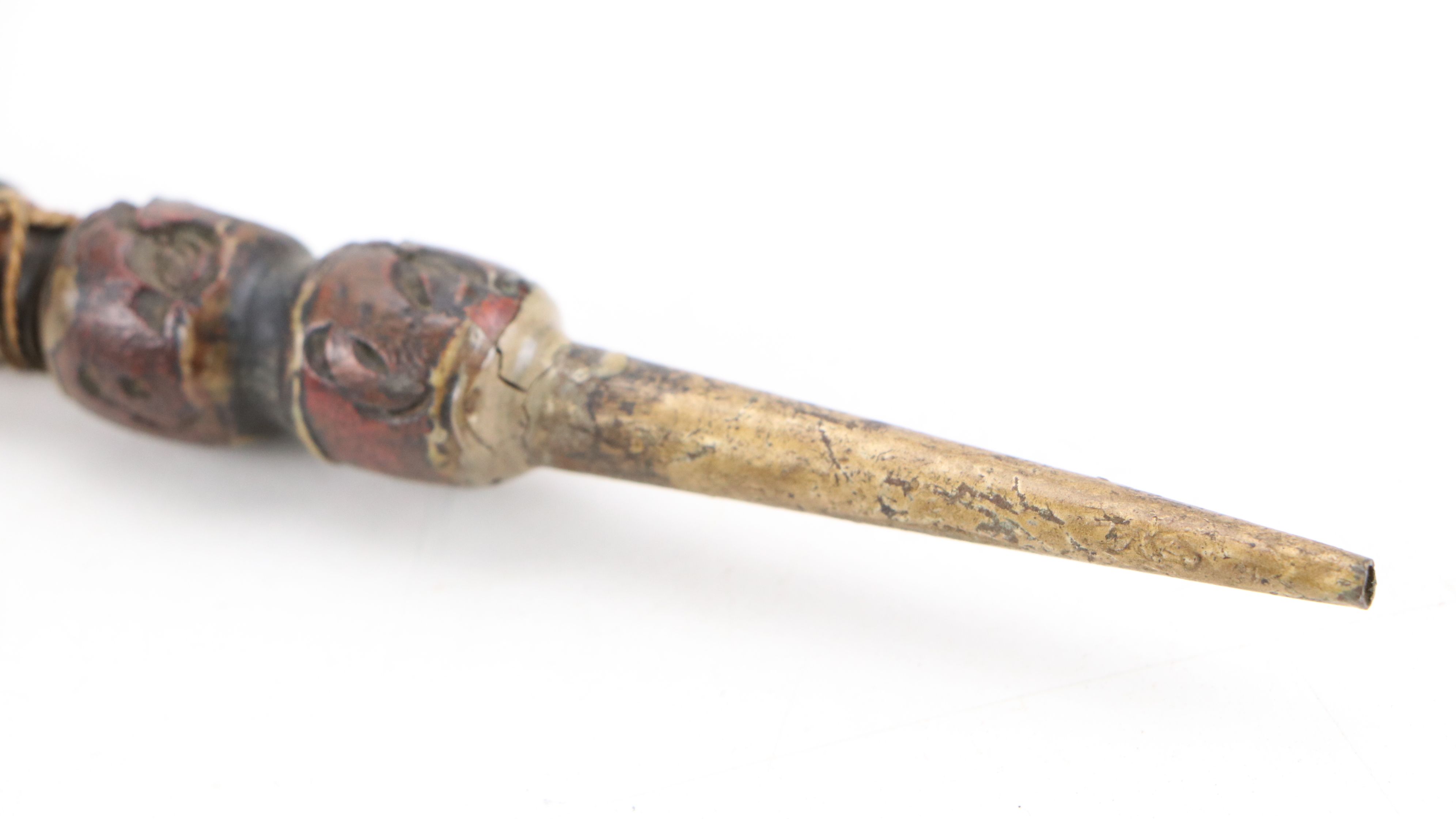 Chinese Bell-Shaped Ink Stone with Japanese Carved Wood Smoking Pipe