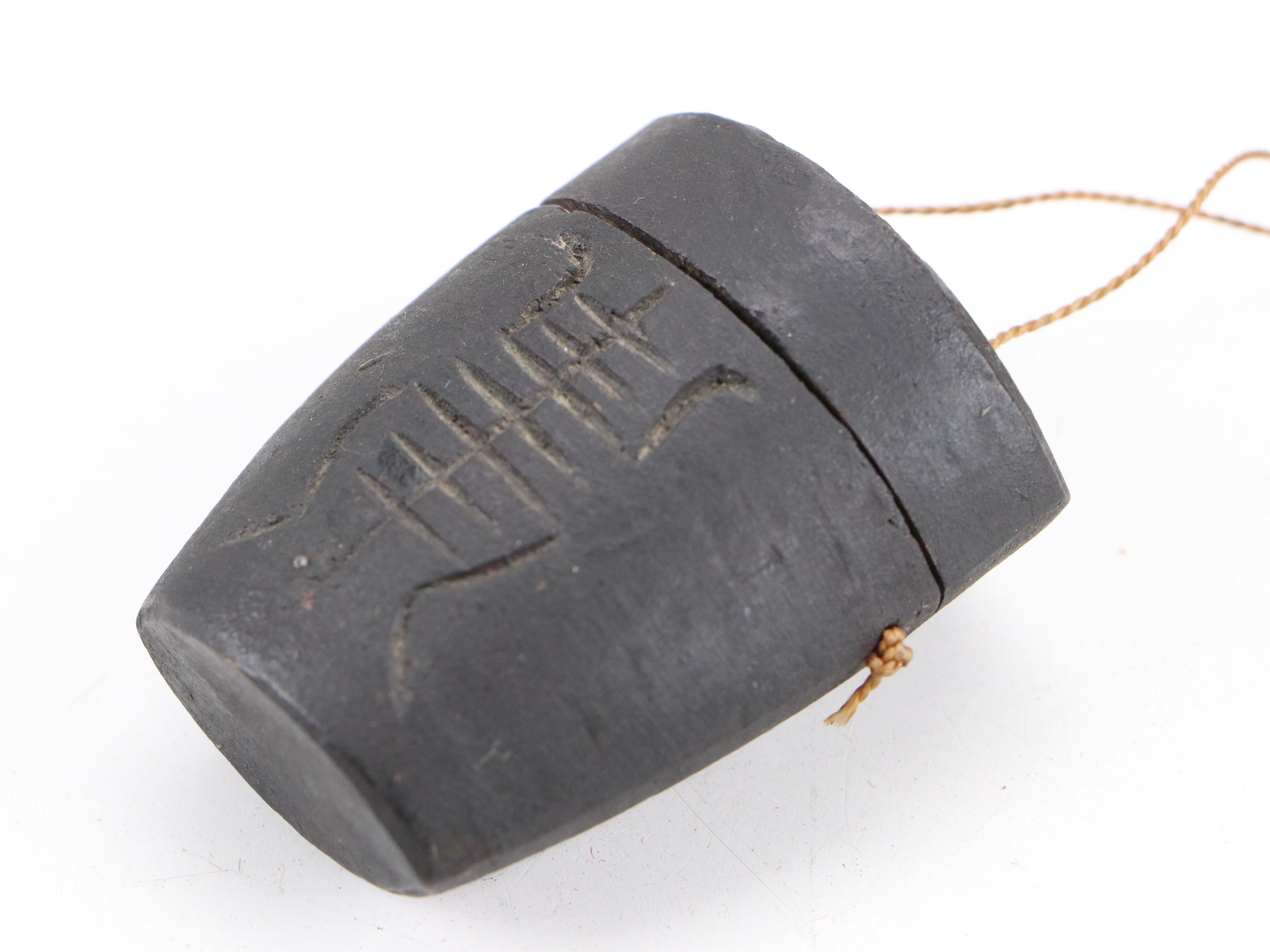 Chinese Bell-Shaped Ink Stone with Japanese Carved Wood Smoking Pipe