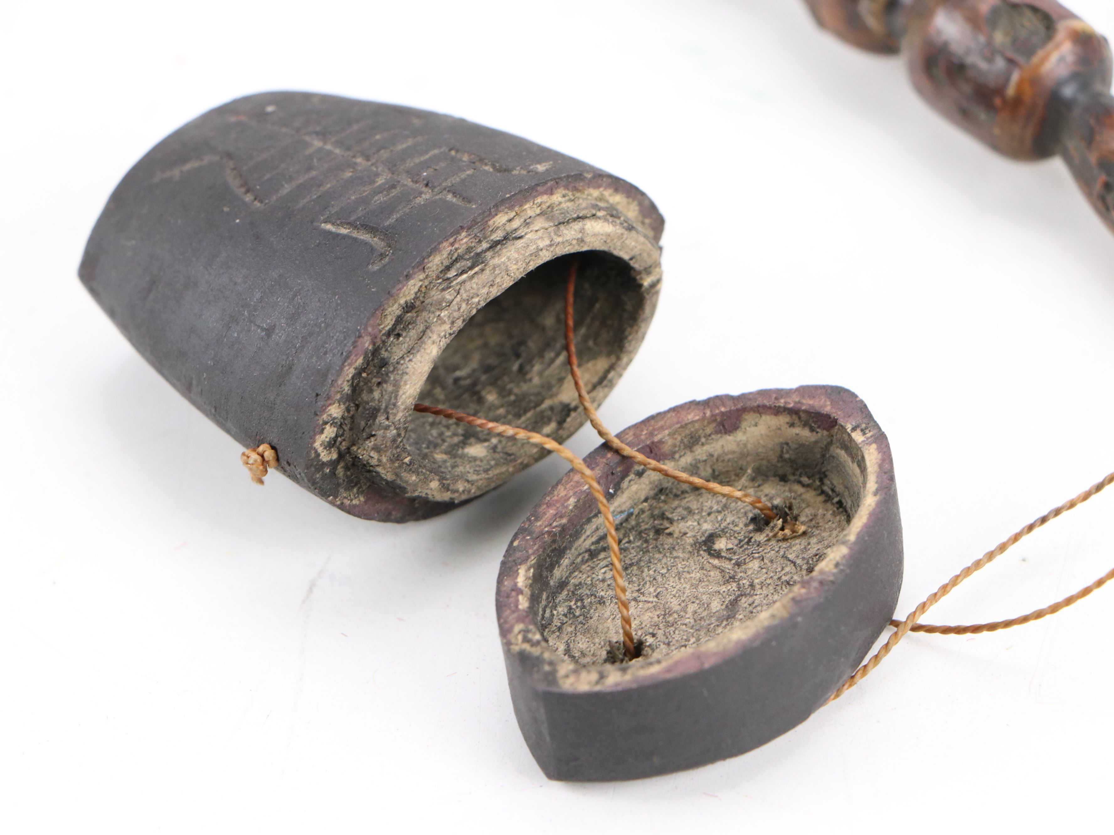 Chinese Bell-Shaped Ink Stone with Japanese Carved Wood Smoking Pipe
