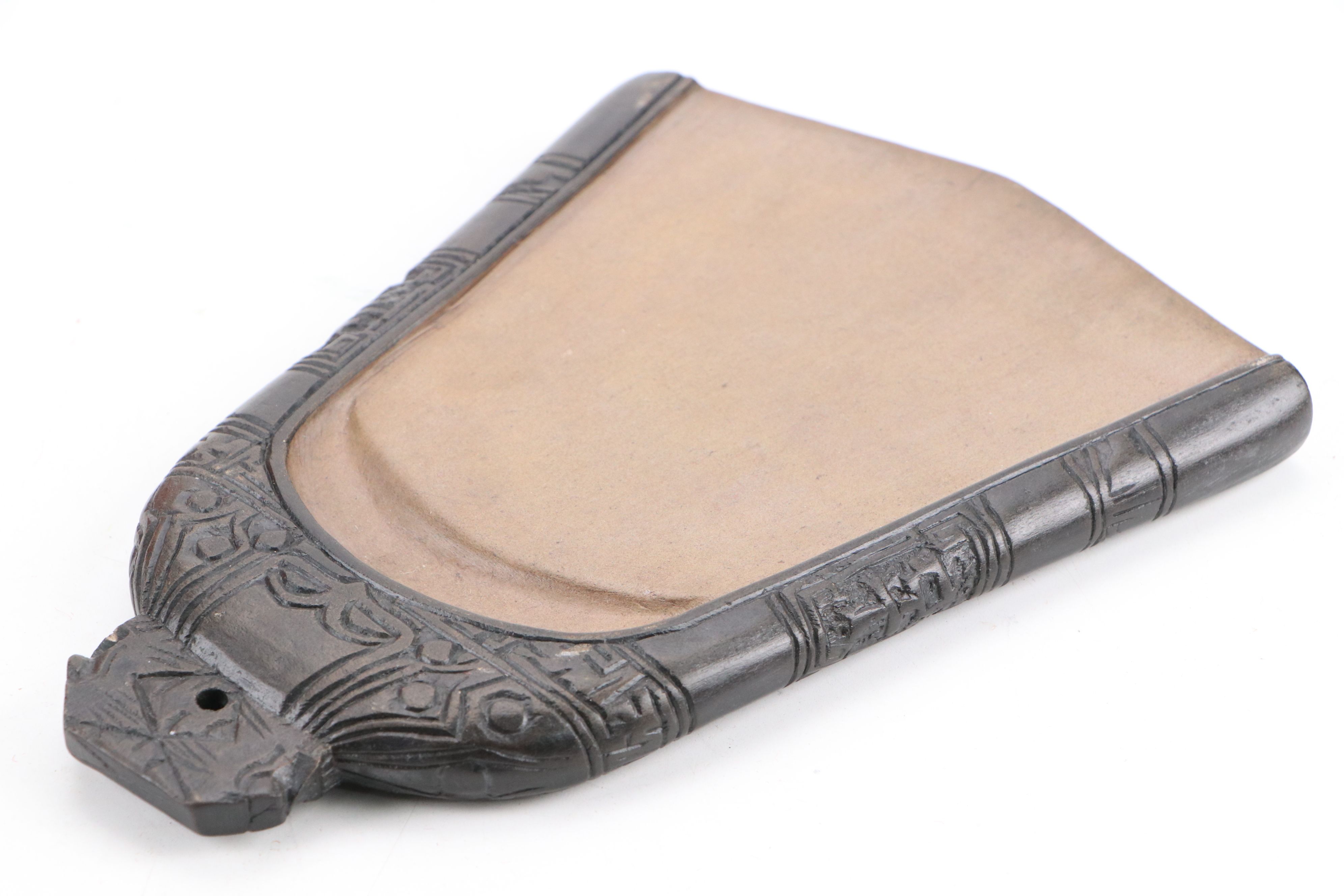 Chinese Bell-Shaped Ink Stone with Japanese Carved Wood Smoking Pipe