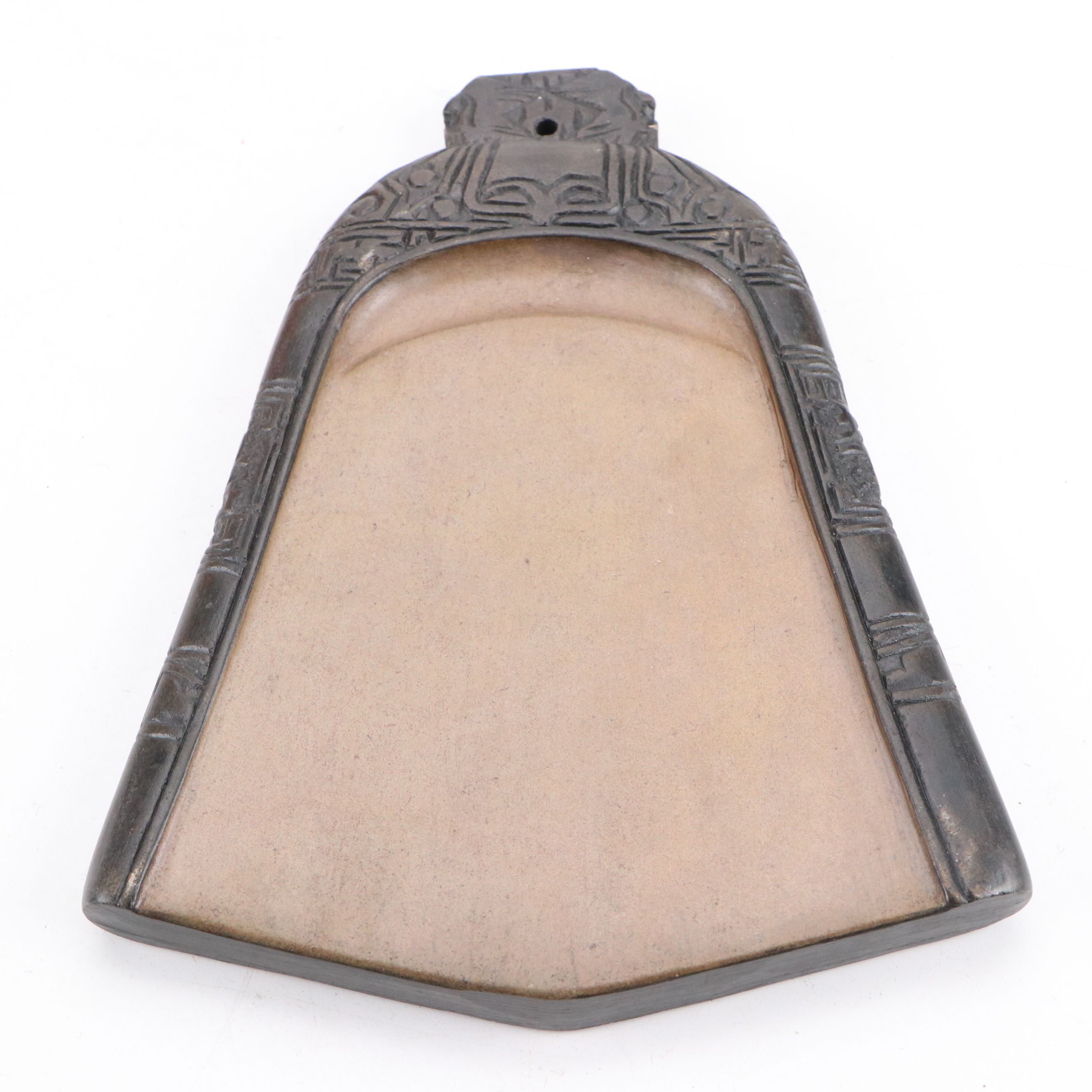 Chinese Bell-Shaped Ink Stone with Japanese Carved Wood Smoking Pipe