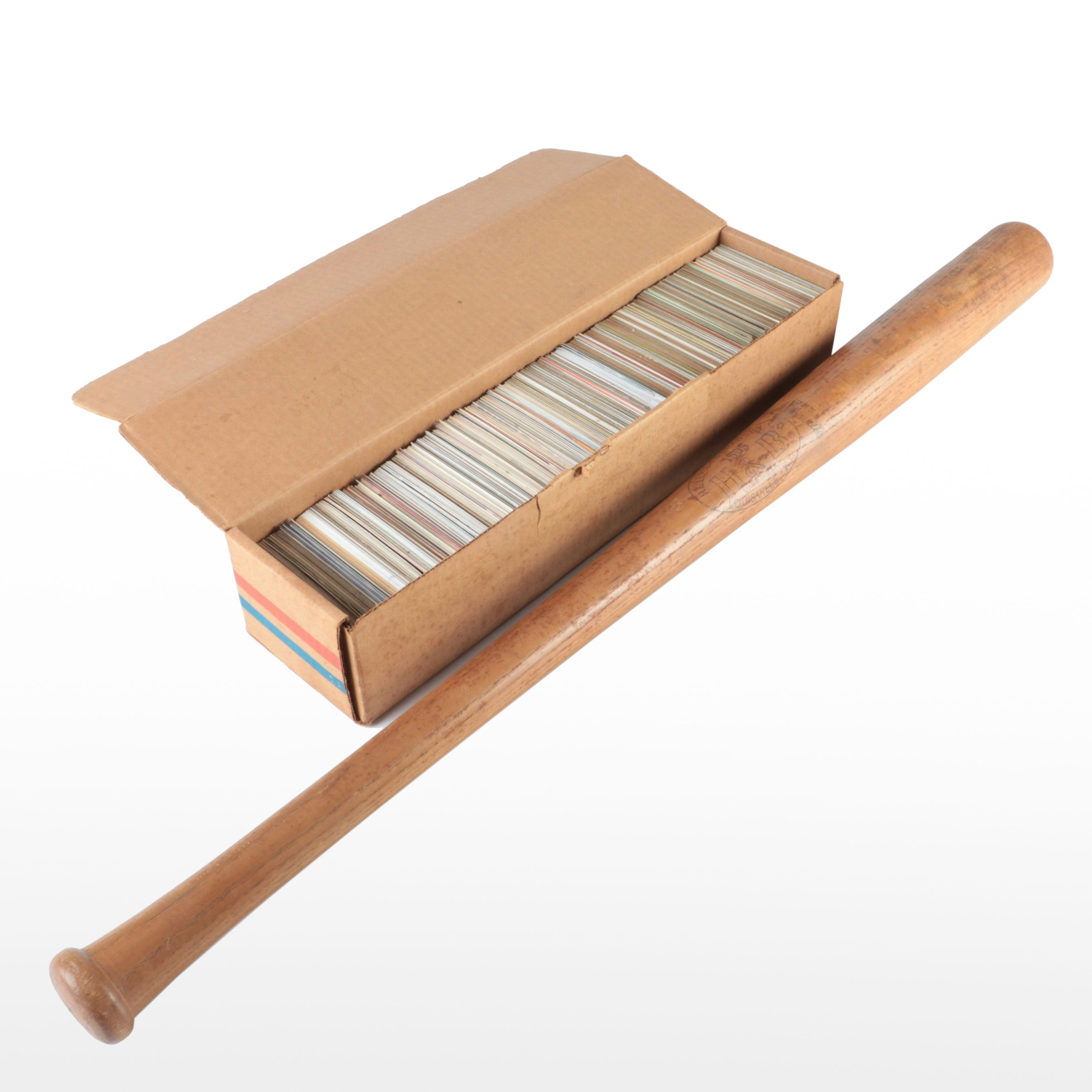 Collection of Over 600 Sports Cards and Vintage Wooden Baseball Bat