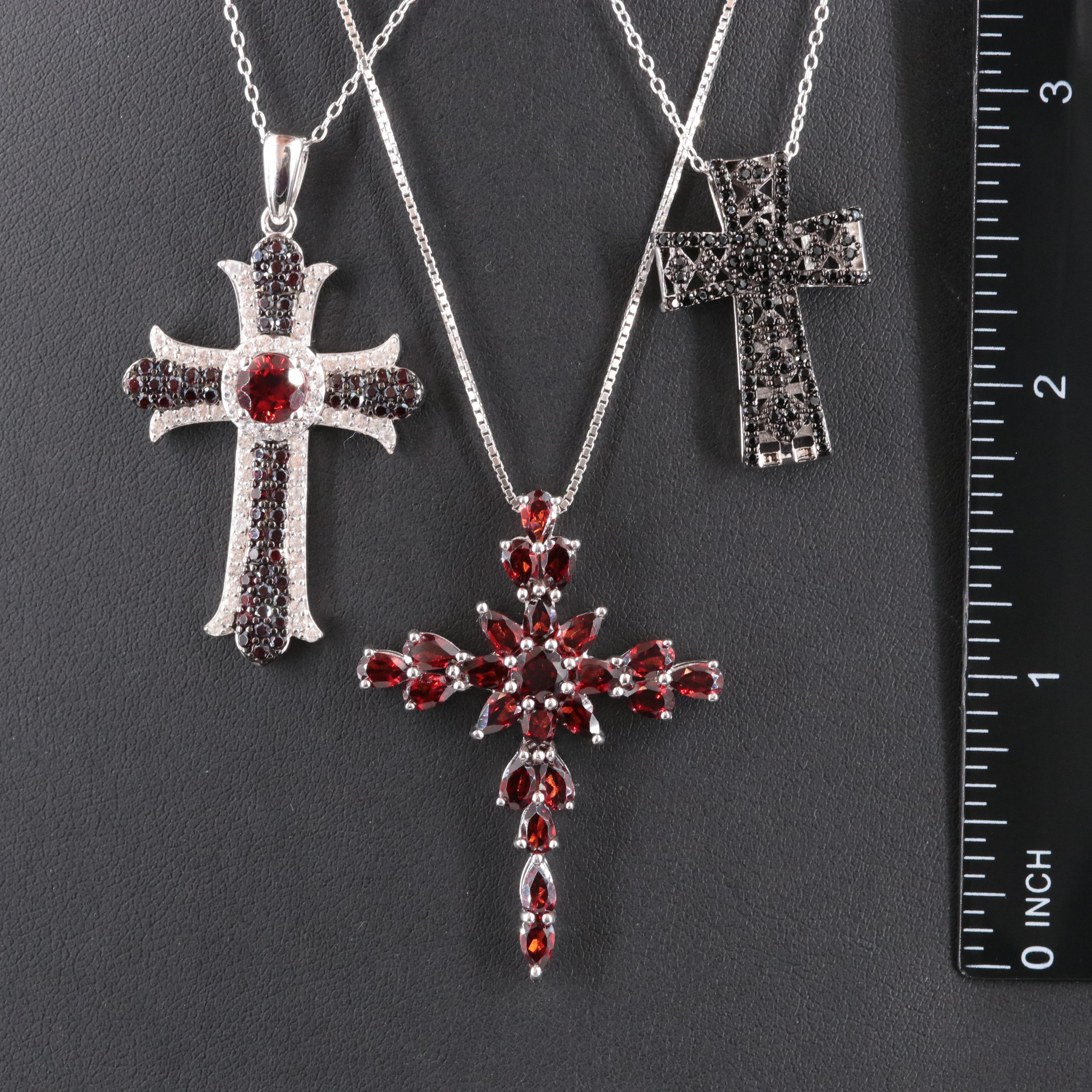 Sterling Cross Pendant Necklaces Featuring Garnet, Zircon and CZ