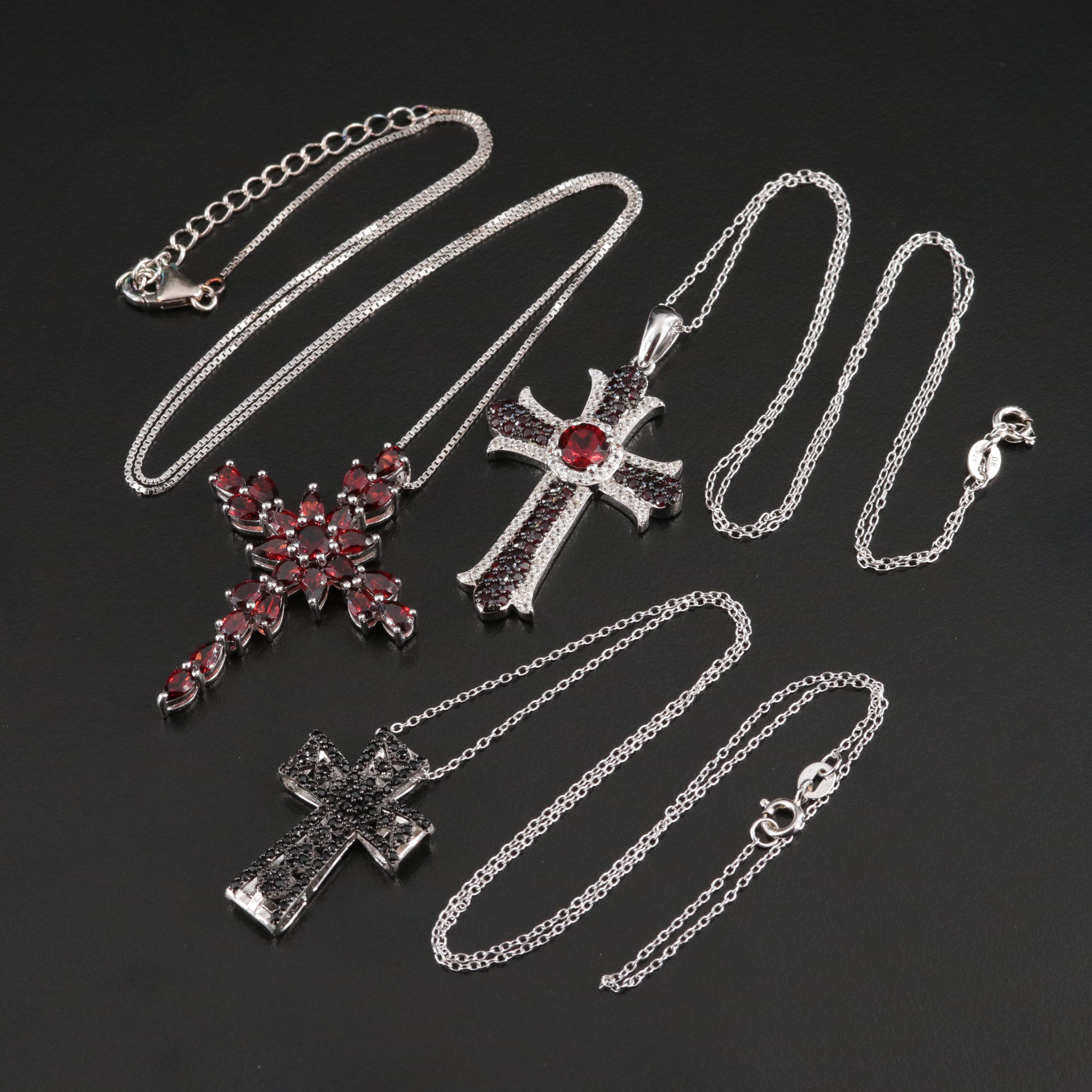 Sterling Cross Pendant Necklaces Featuring Garnet, Zircon and CZ