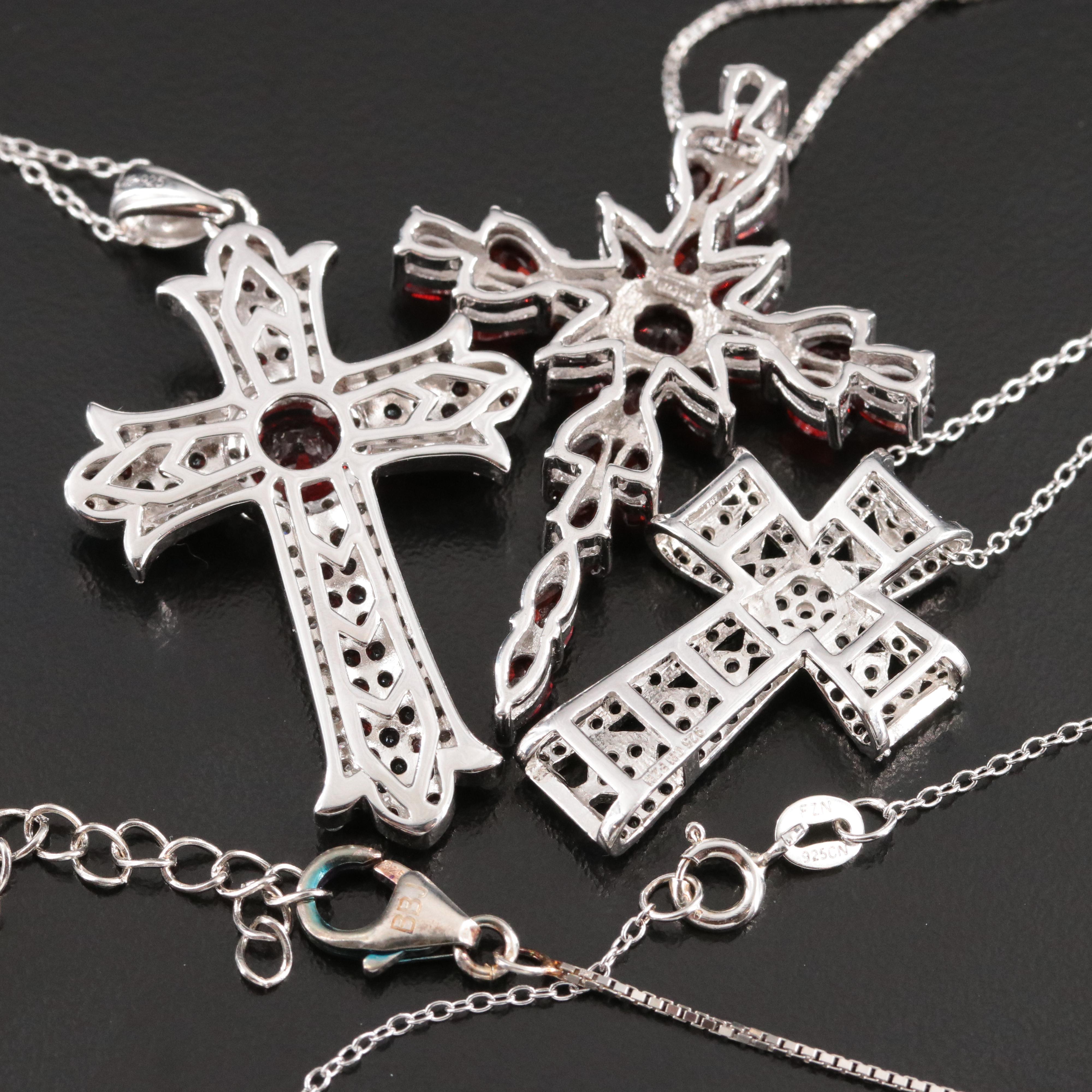 Sterling Cross Pendant Necklaces Featuring Garnet, Zircon and CZ