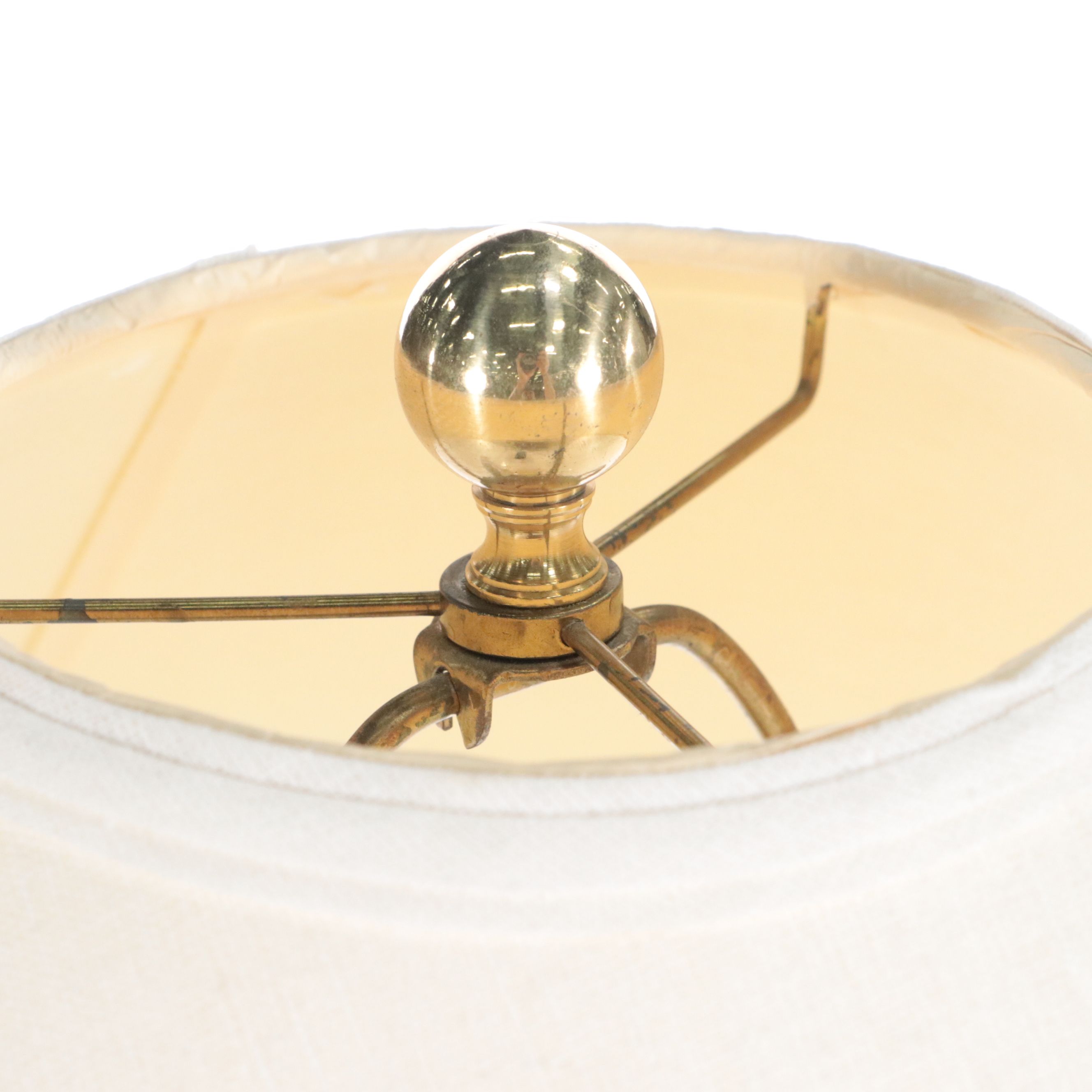 Bulbous Seed Glass and Brass Table Lamp with Cotton Empire Shade