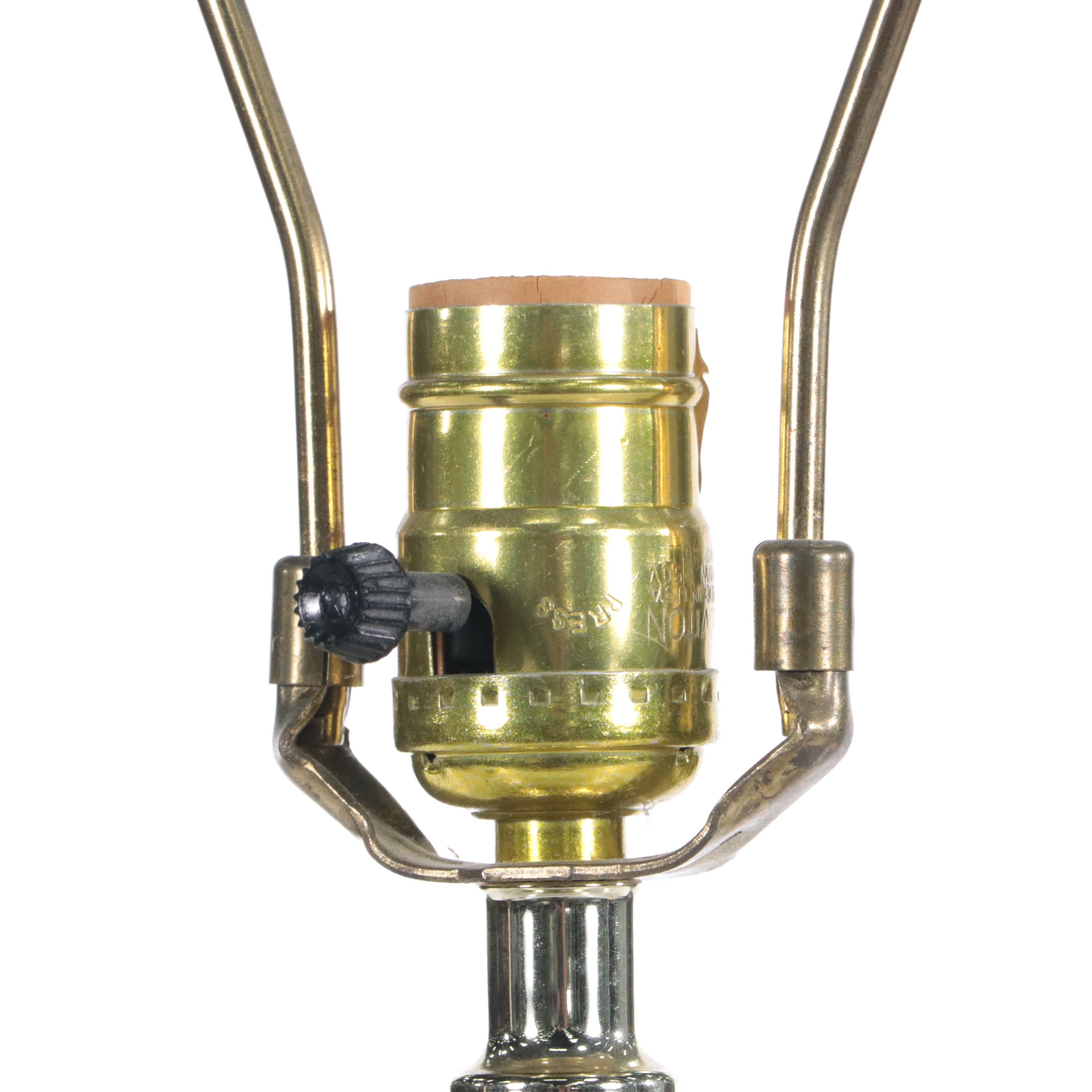 Bulbous Seed Glass and Brass Table Lamp with Cotton Empire Shade