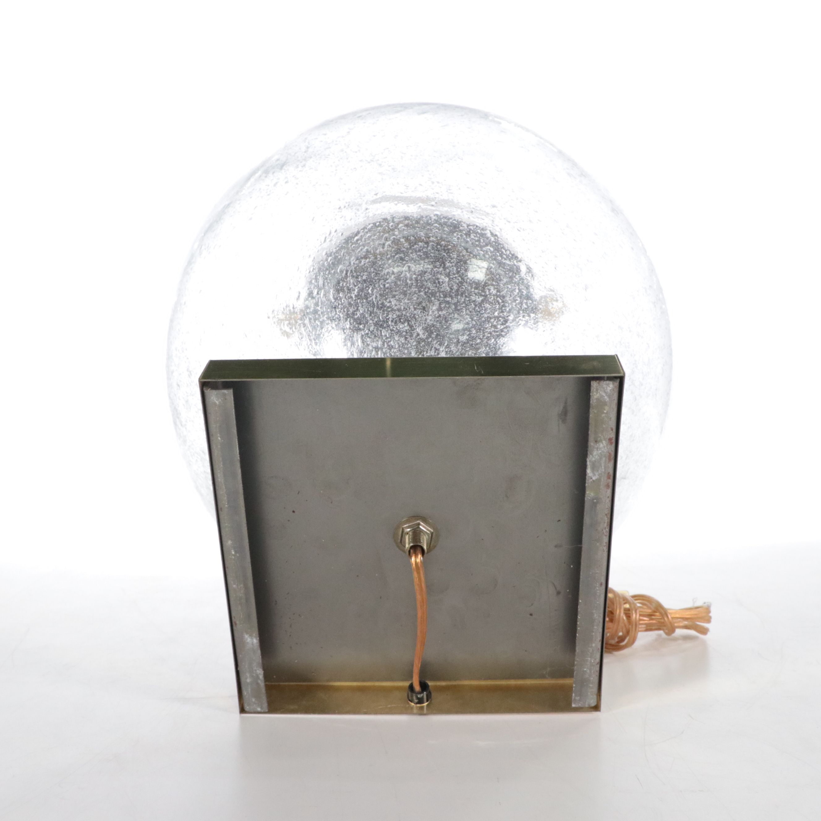 Bulbous Seed Glass and Brass Table Lamp with Cotton Empire Shade