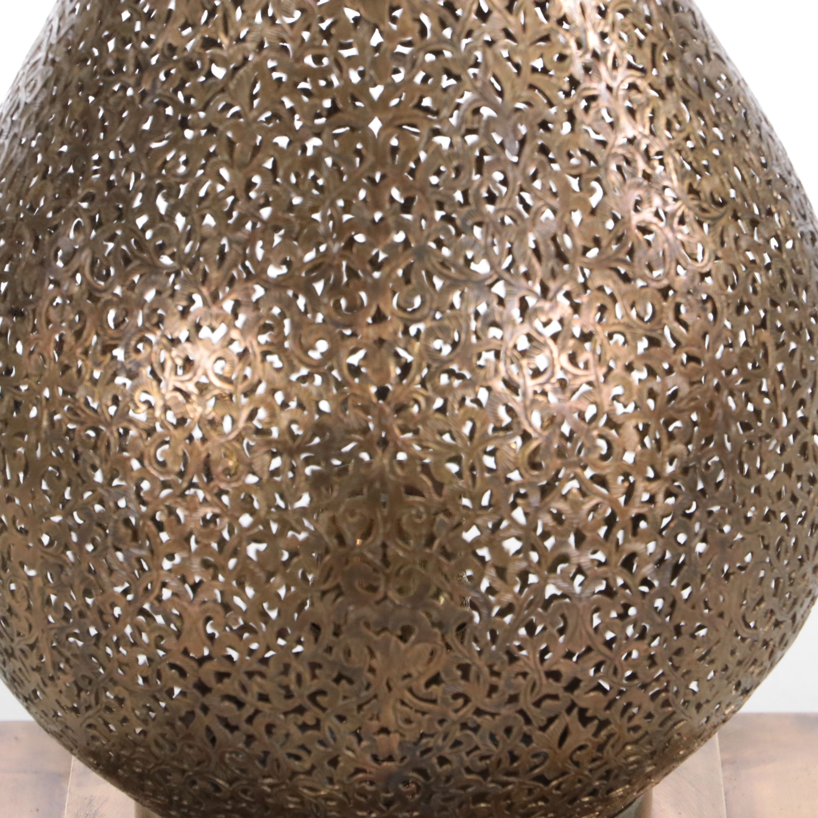 Moroccan Pierced Brass Candlestick Fanoos Lamp