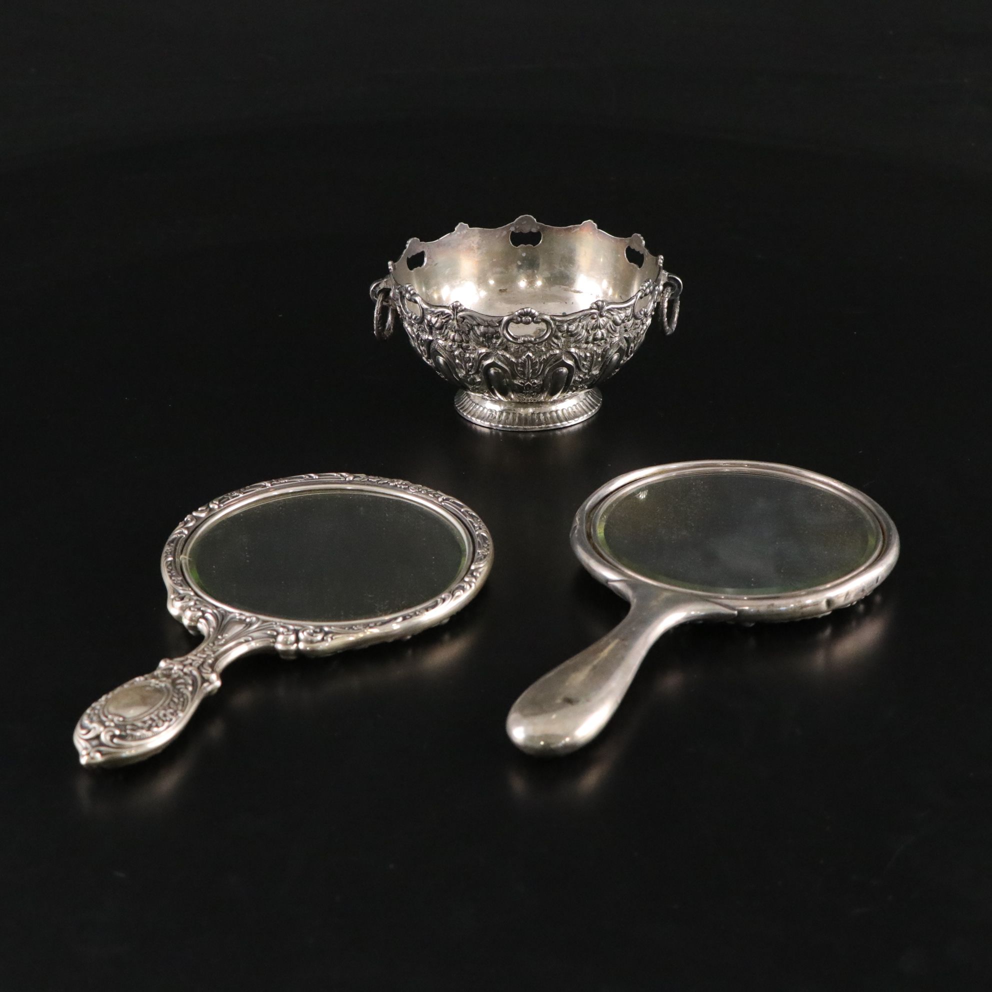 Gorham Sterling Silver Hand Mirrors & Silver Plate Bowl