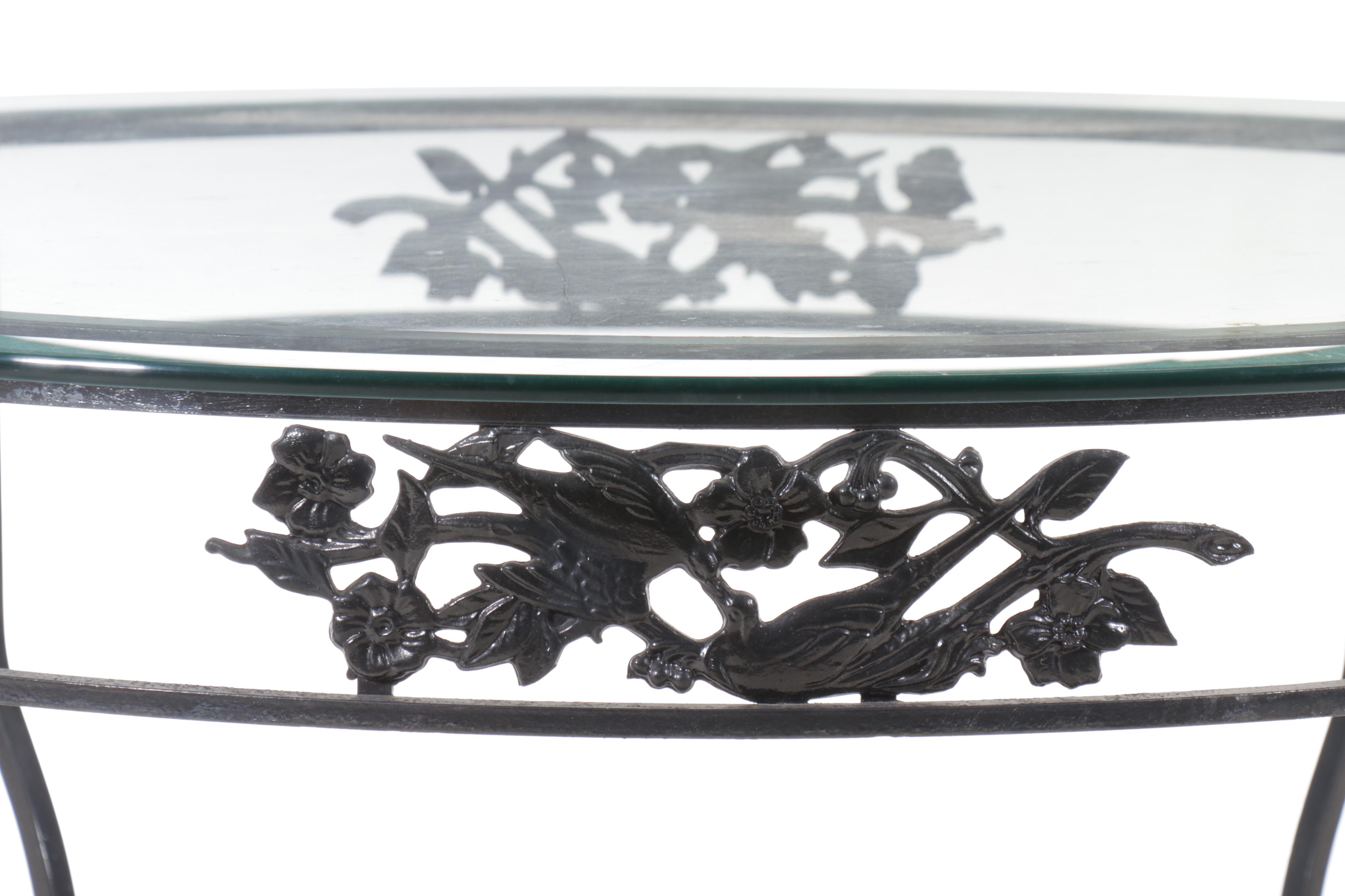 Painted Metal Frame Glass-Top Patio Dining Table and Four Chairs