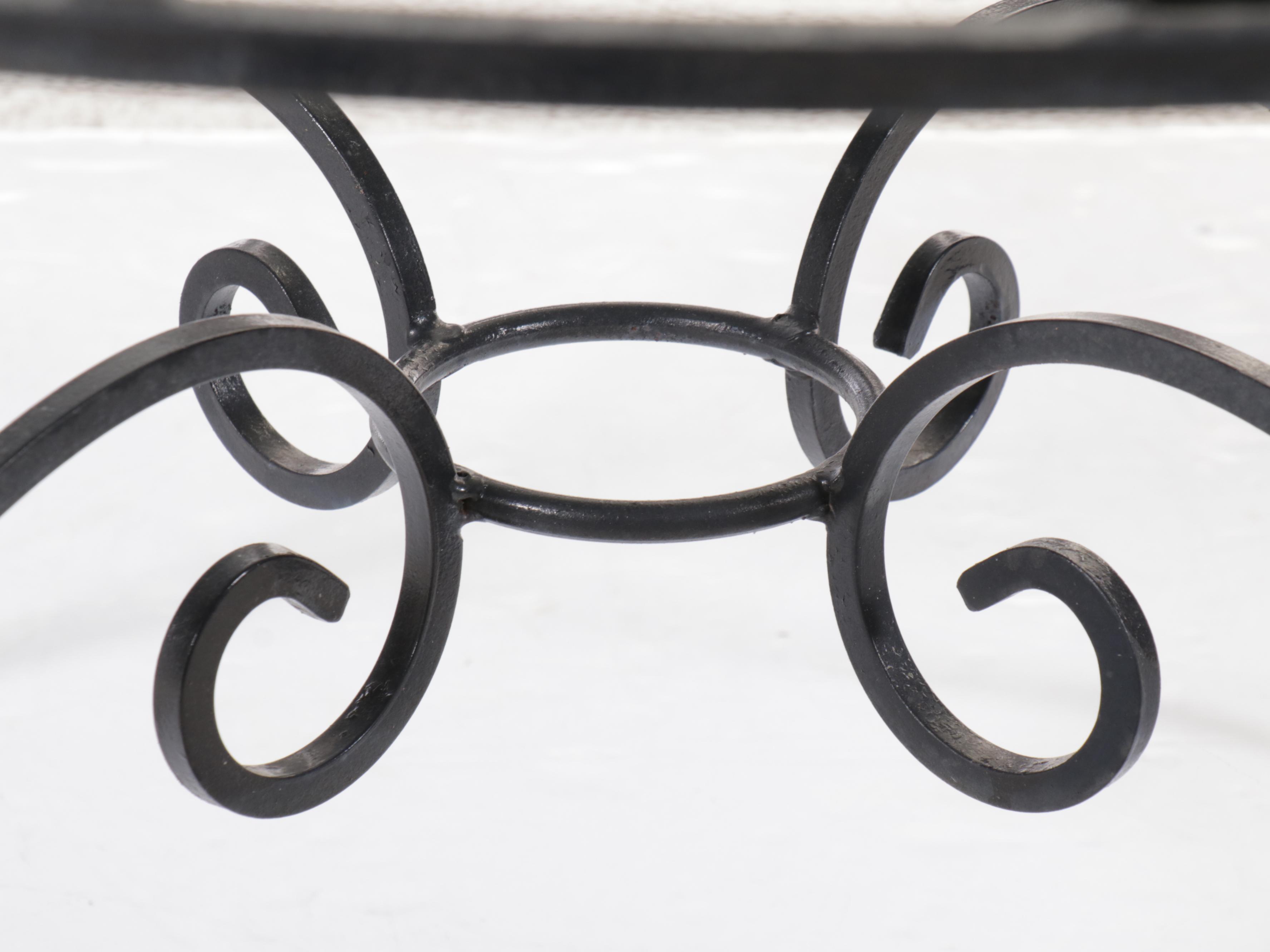 Painted Metal Frame Glass-Top Patio Dining Table and Four Chairs