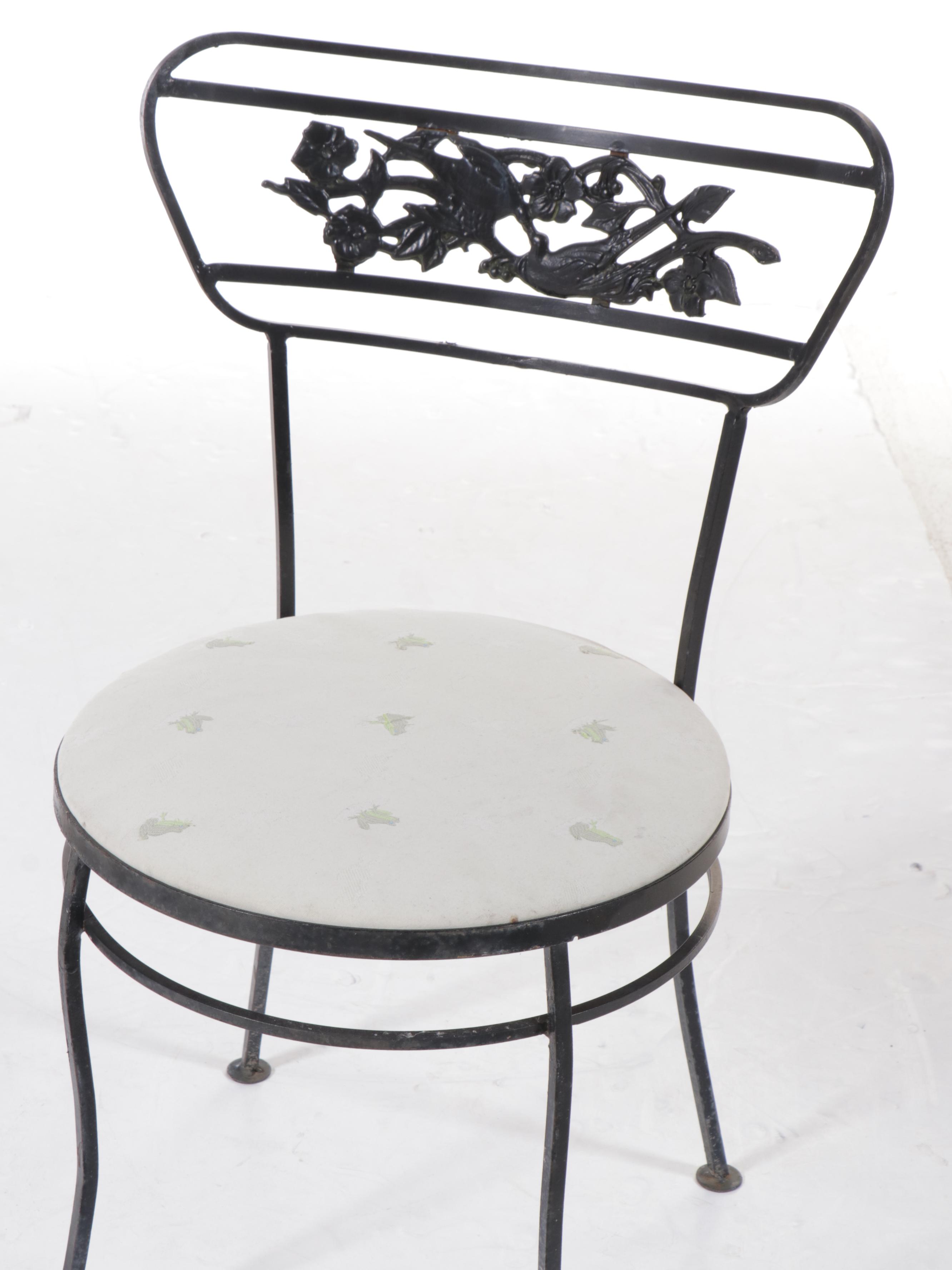 Painted Metal Frame Glass-Top Patio Dining Table and Four Chairs