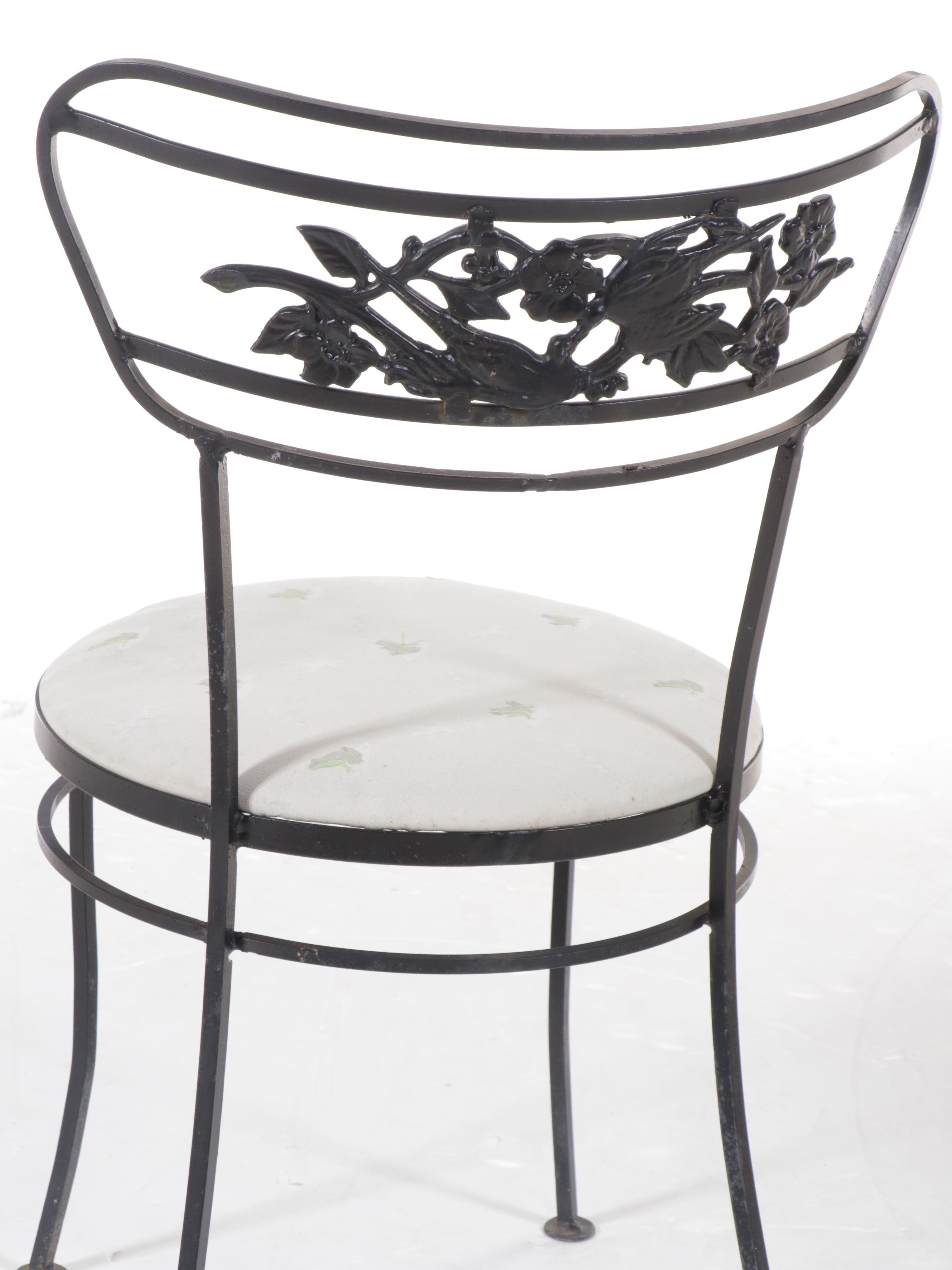 Painted Metal Frame Glass-Top Patio Dining Table and Four Chairs