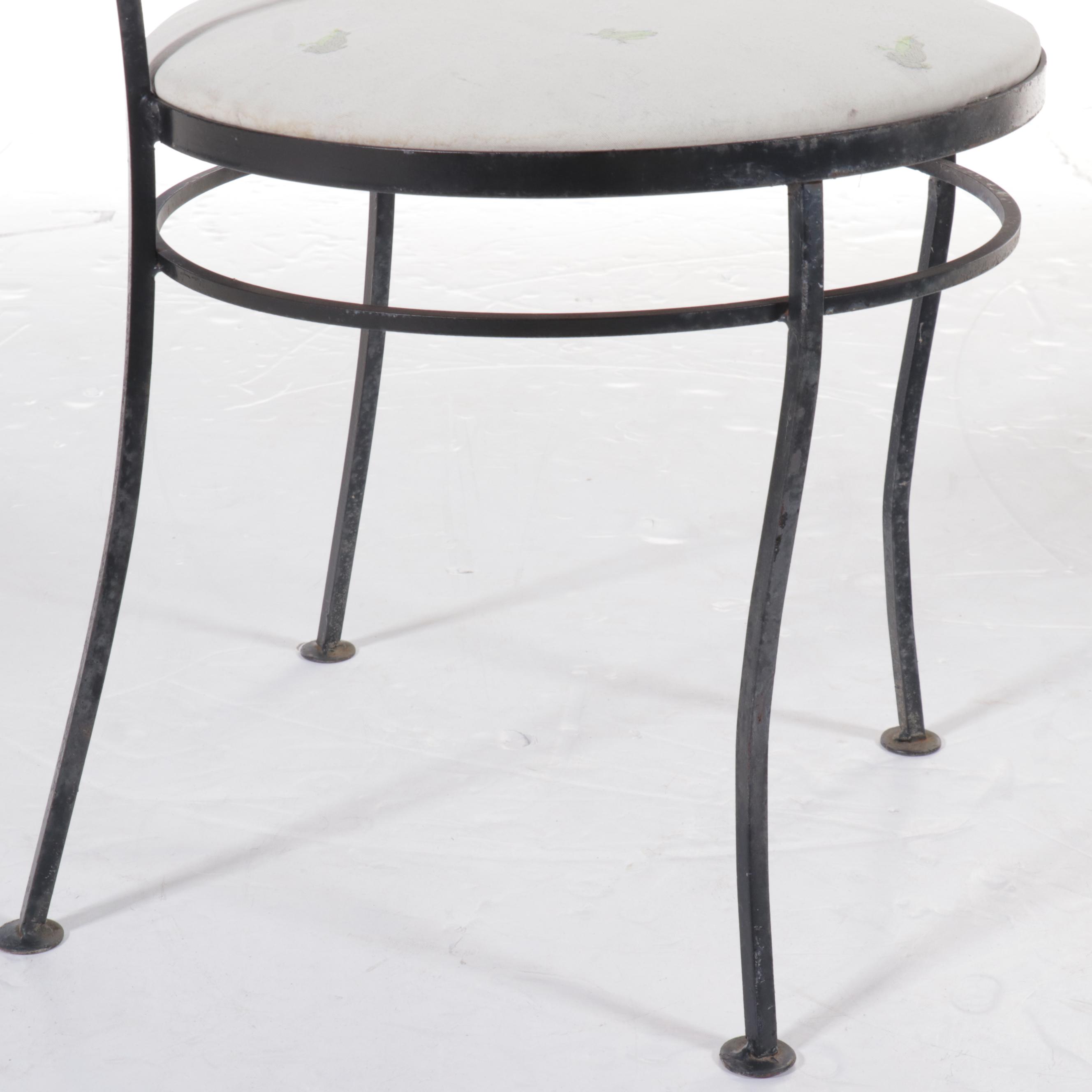 Painted Metal Frame Glass-Top Patio Dining Table and Four Chairs