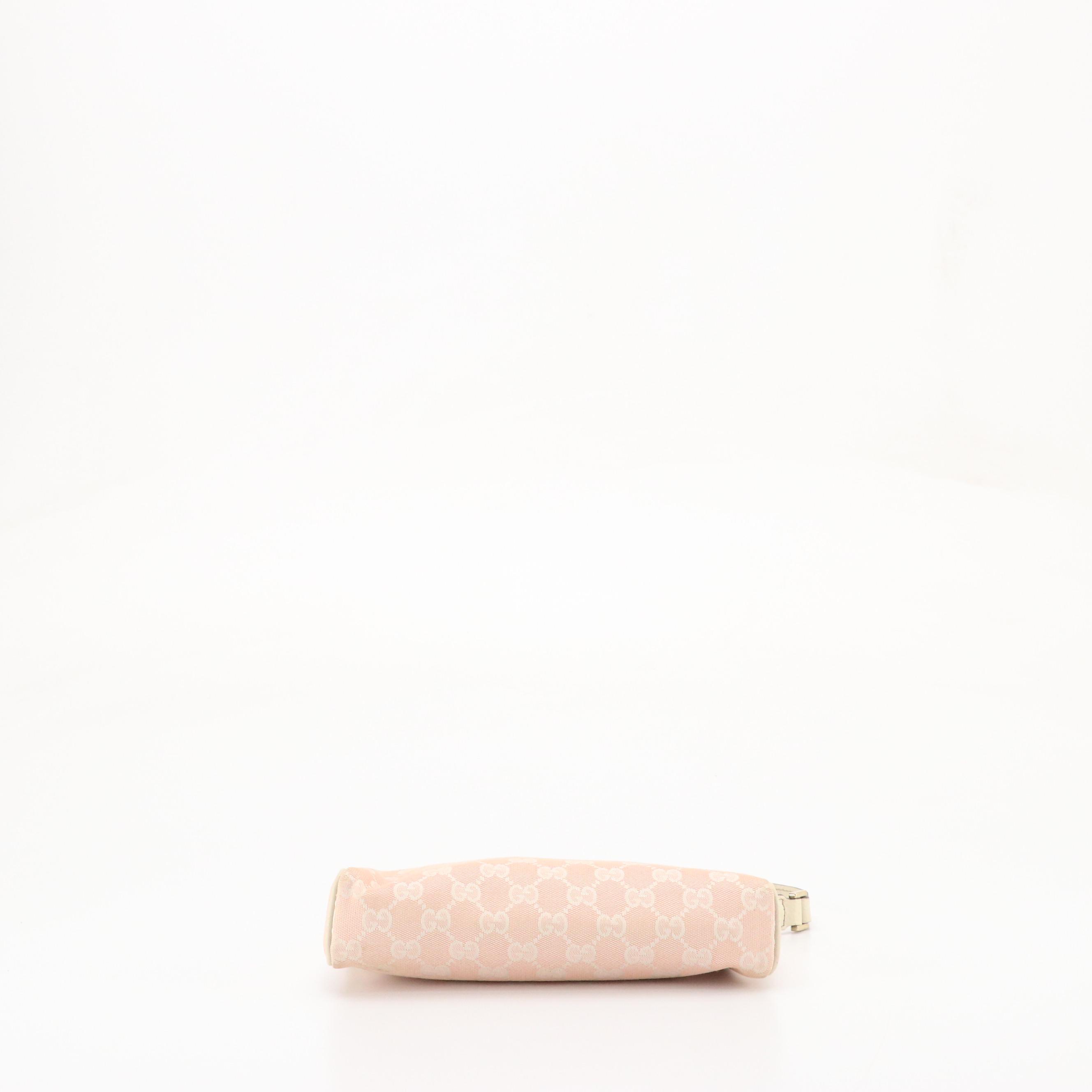Gucci D-Ring Zip Pochette in Baby Pink GG Canvas & Ivory Cinghiale Leather Trim