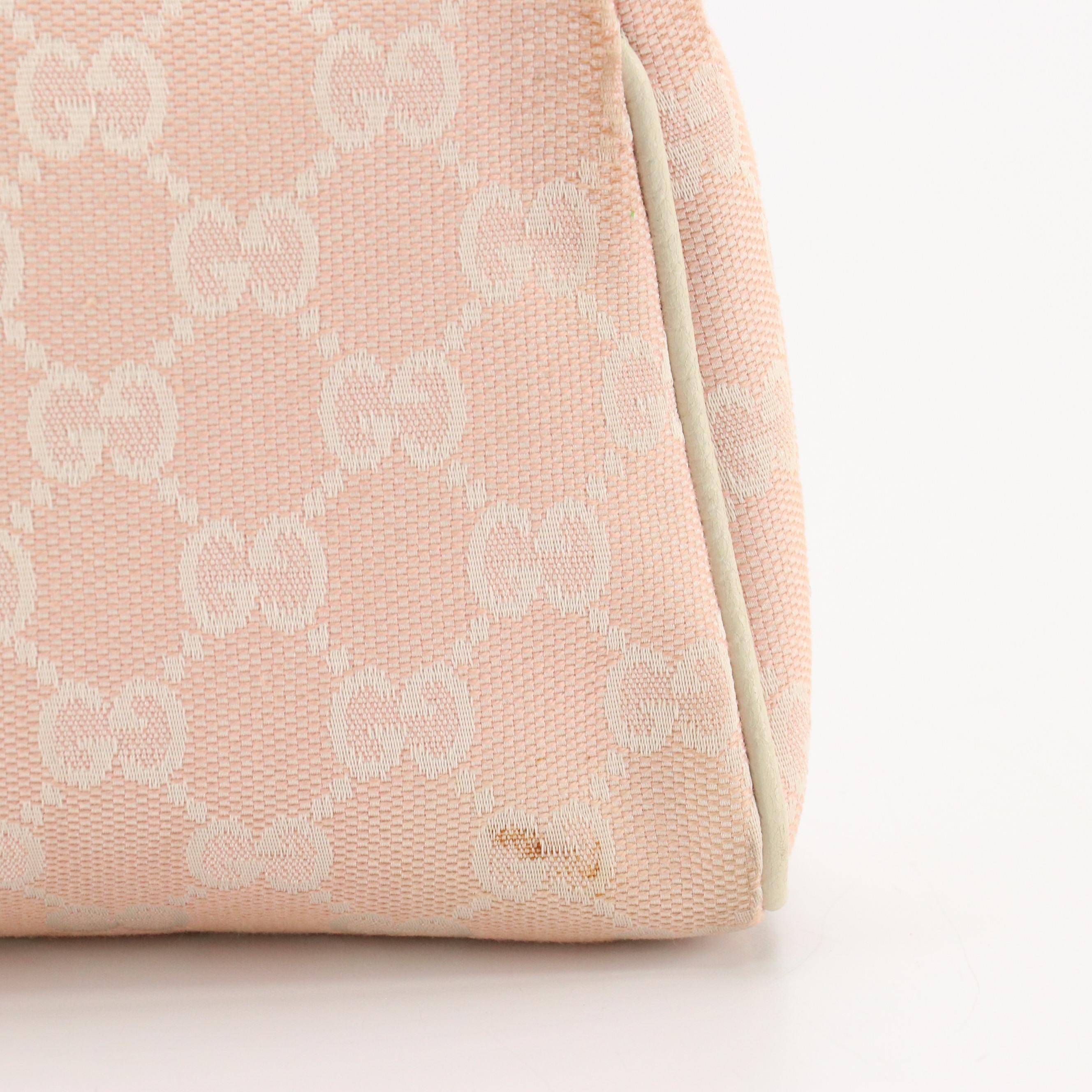 Gucci D-Ring Zip Pochette in Baby Pink GG Canvas & Ivory Cinghiale Leather Trim