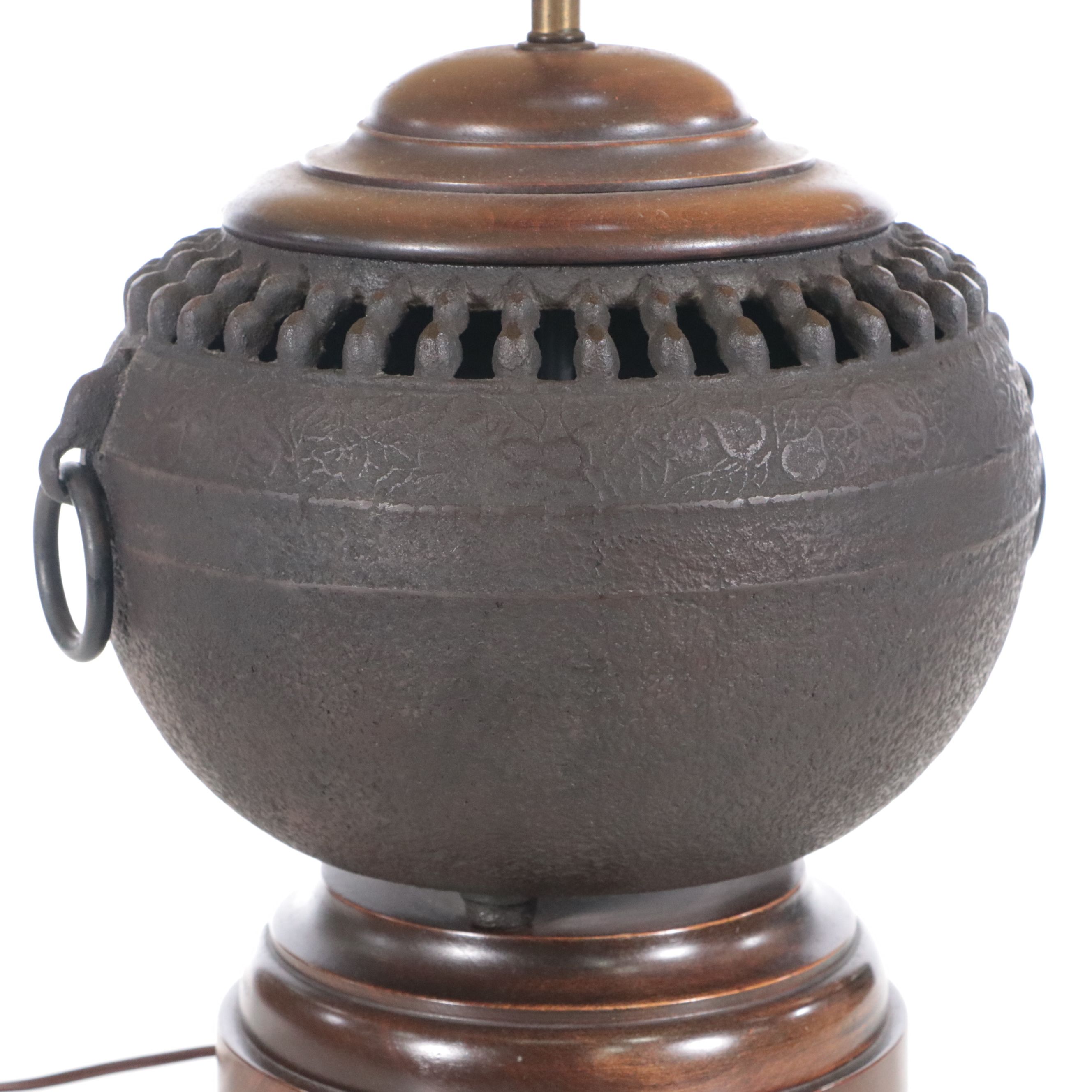 Japanese Cast Iron Hibachi Table Lamp, Mid to Late 20th Century