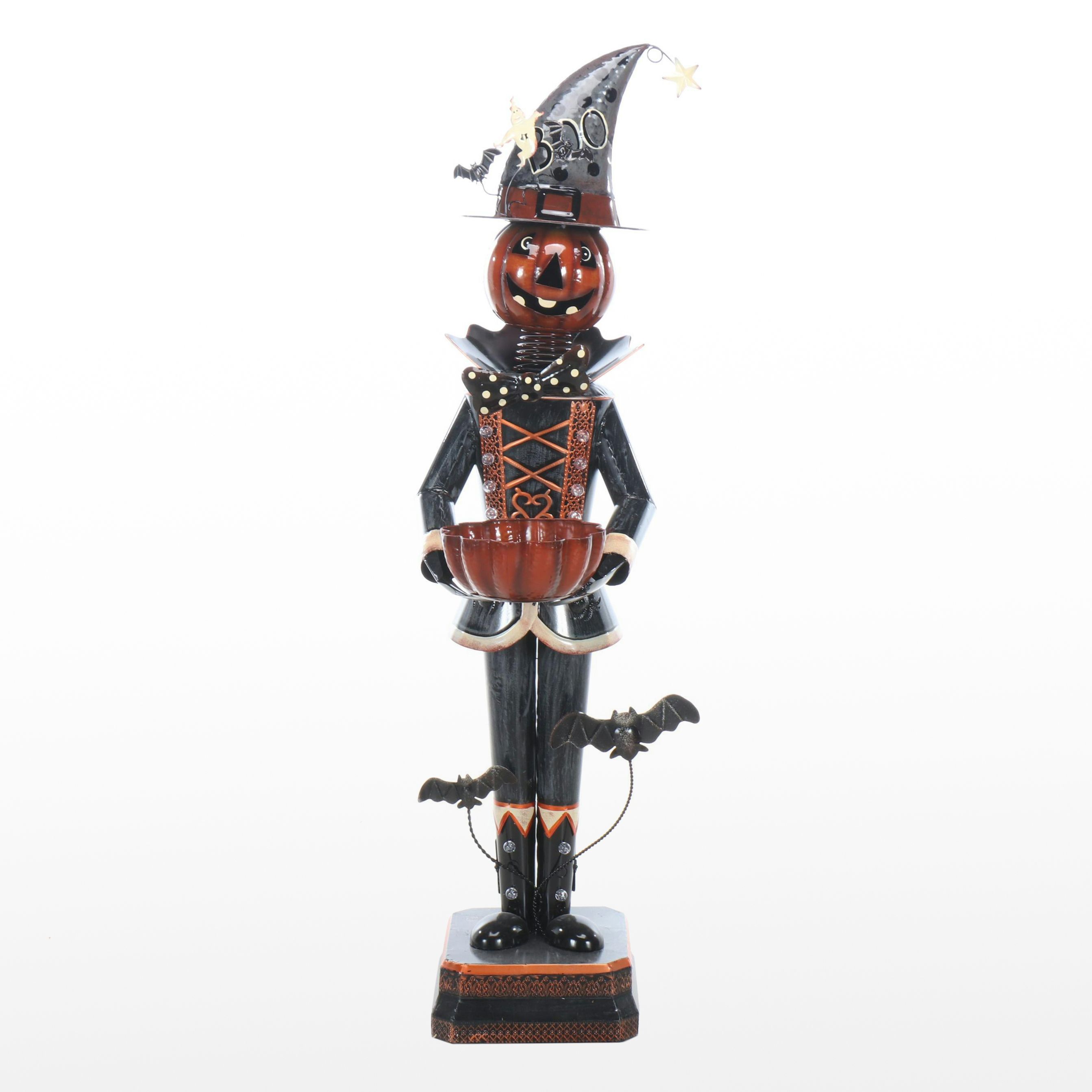 Zaer Halloween Metal Pumpkin Soldier with Candy Bowl