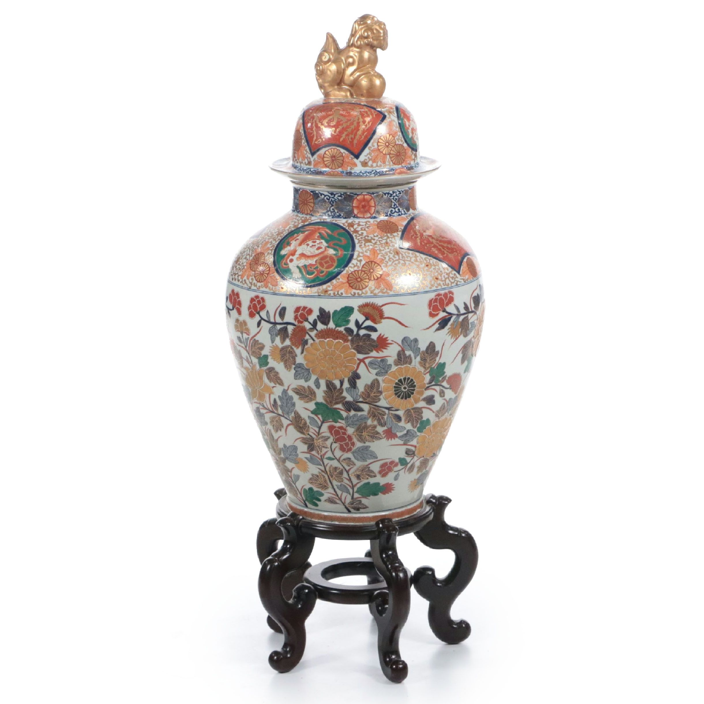 Imari Porcelain Temple Jar on Wooden Stand