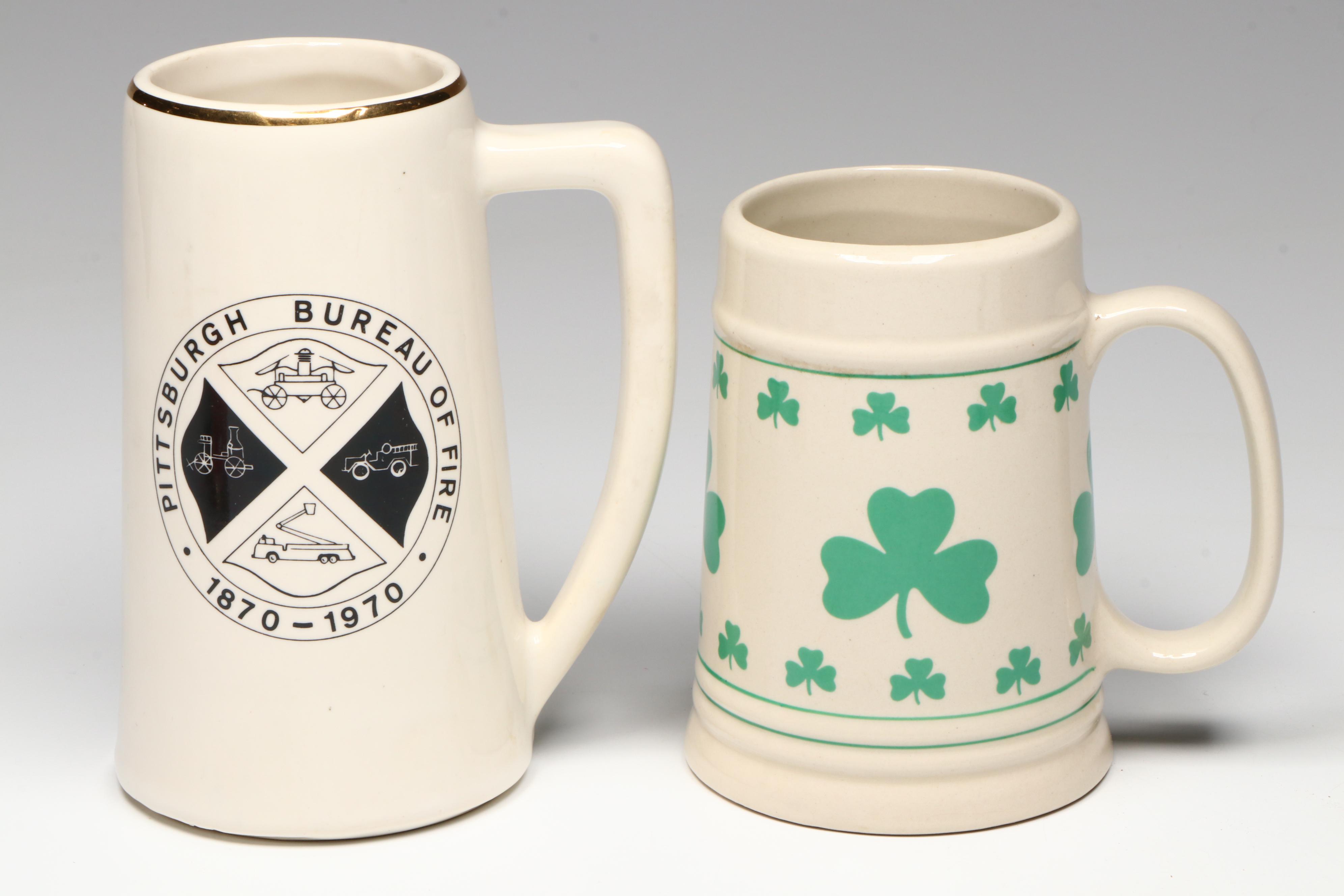 Vintage Fred Press "Circle" Tumblers with Ceramic Steins and Knife Block